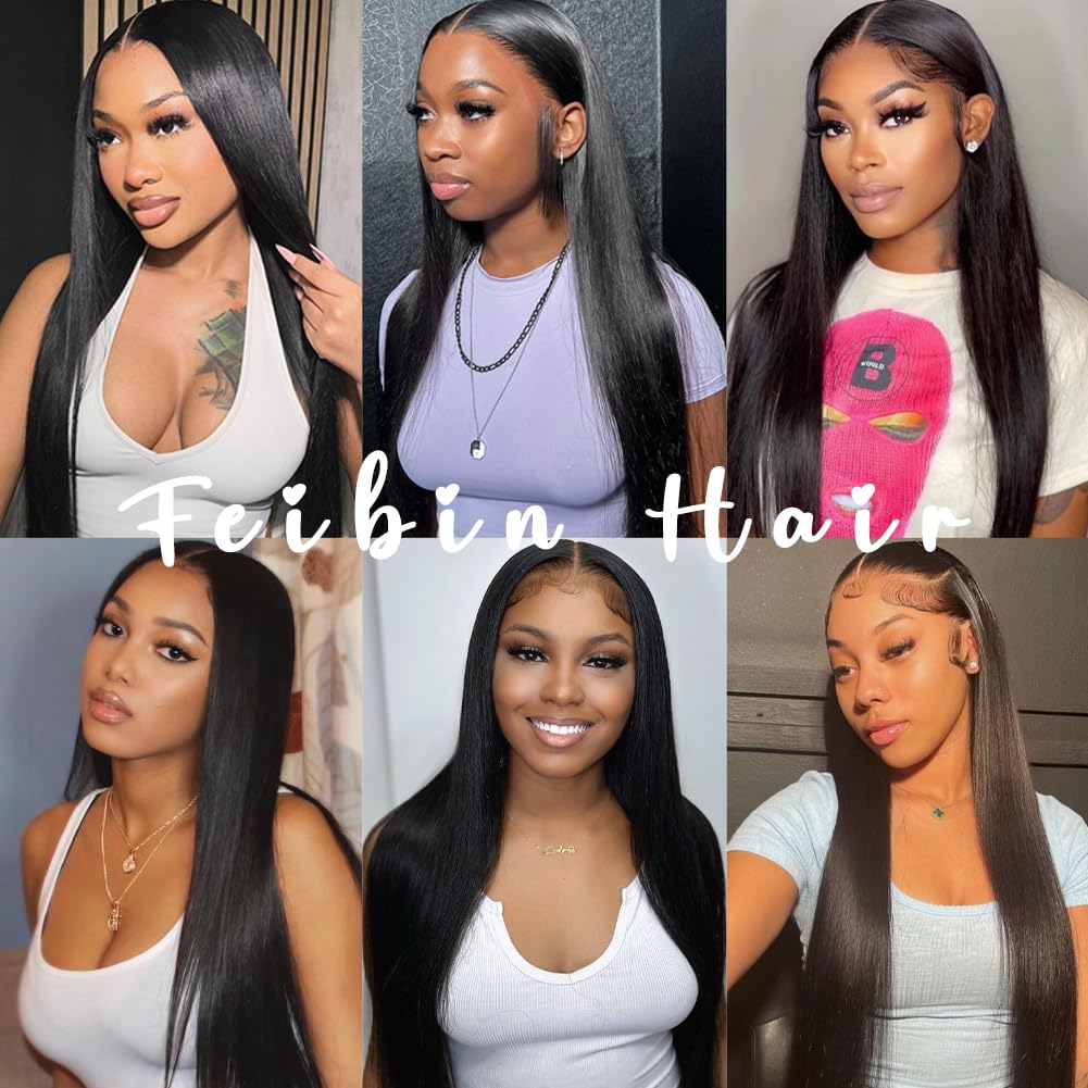 Feibin Straight Human Hair Bundles 14 14 14 Inch Trippy Hair Bundles Human 100% Brazilian Unprocessed Raw Hair Bundles Weave Bundles Human Hair Extensions For Black Women Natural Color
