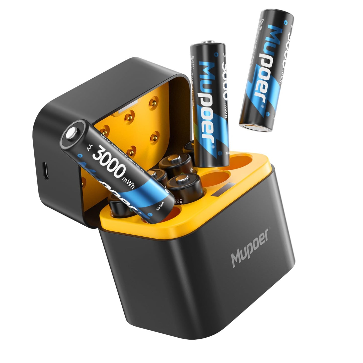 Mupoer Rechargeable AA Batteries Lithium with Charger, 8 Pack 1.5V 3000mWh Double A Batteries Rechargeable, Long Lasting AA Li-ion Battery with Integrated Charging Storage Box - Blue