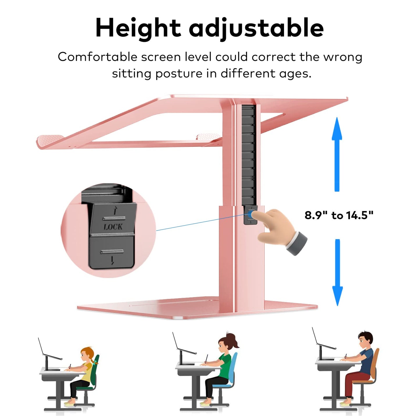 VECOFO Laptop Stand for Desk, Ergonomic Aluminum Laptop Stand Adjustable Height from 7-15", Sitting and Standing Laptop Riser for 10-17" Notebook