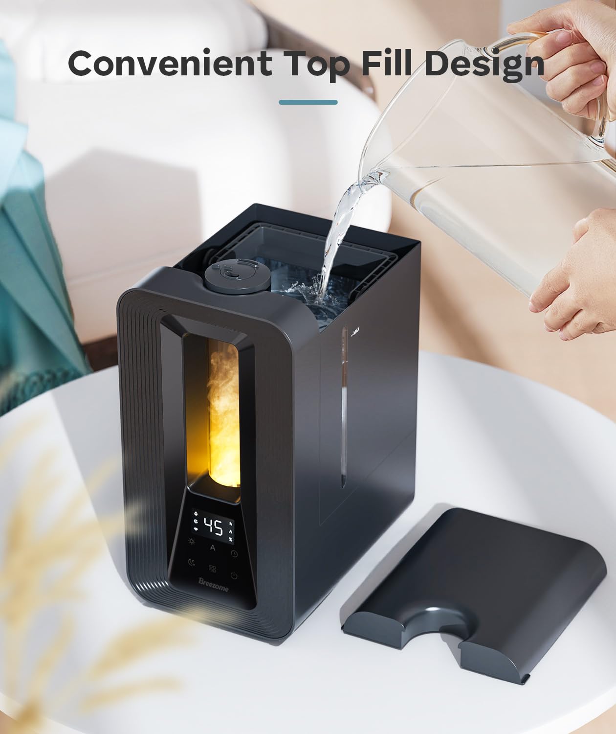 BREEZOME 6L Humidifiers for Bedroom, Cool Mist Top Fill Humidifier with Aroma Diffuser, Humidistat, Night Light, 50H Runtime, Quiet Ultrasonic Humidifiers for Home Large Room, Baby Nursery, Plants