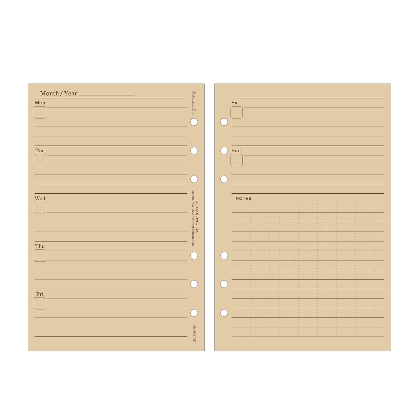 Rite in The Rain Weatherproof Weekly Calendar Set, 5" x 7", Tan Sheets, 65 Weeks (No. 9260W)