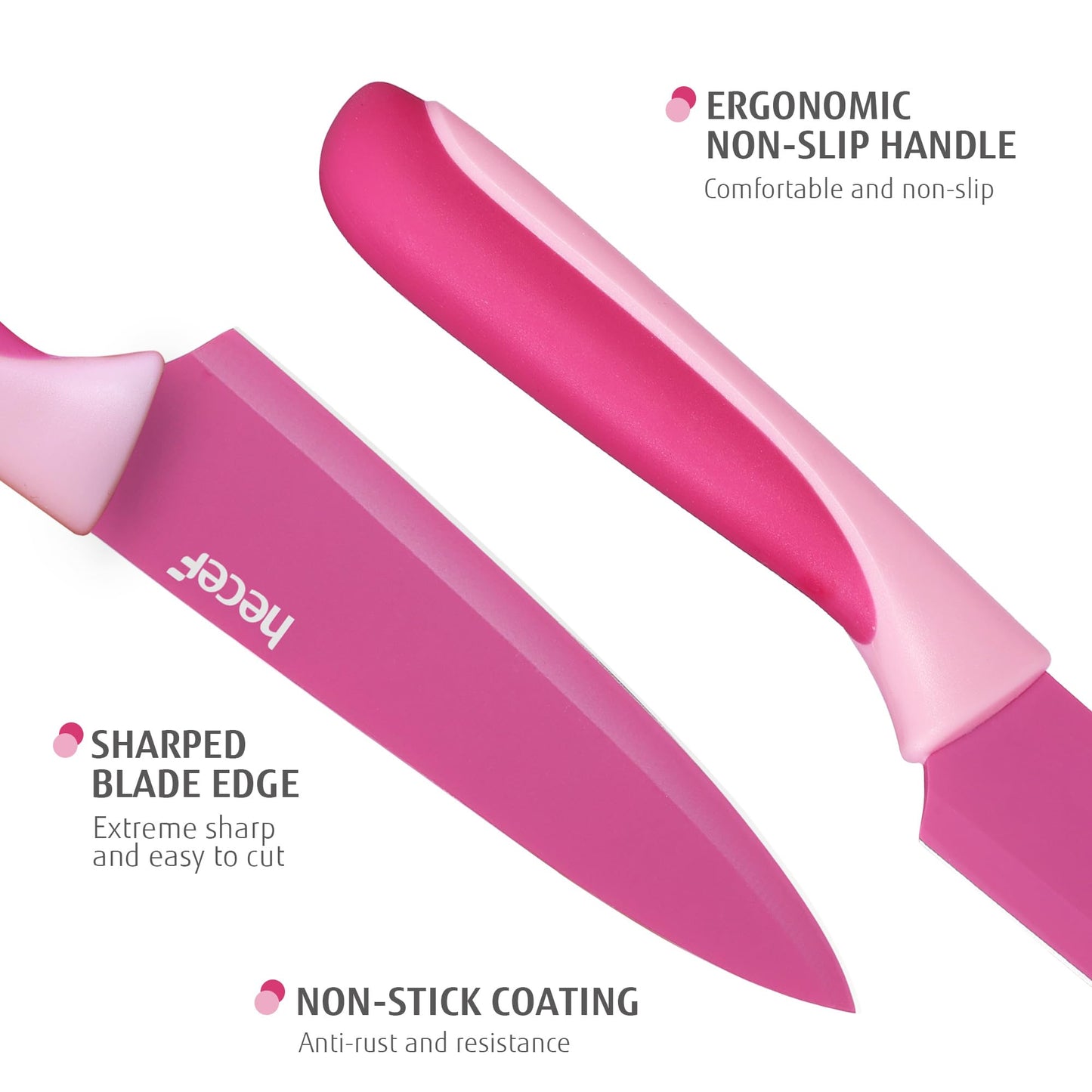 hecef 15 Pieces Kitchen Knife Set with Built-in Sharpening Wooden Block, Dishwasher Safe, High Carbon Stainless Steel Knife Block Set with Steak Knives, Kitchen Scissors, Hot Pink