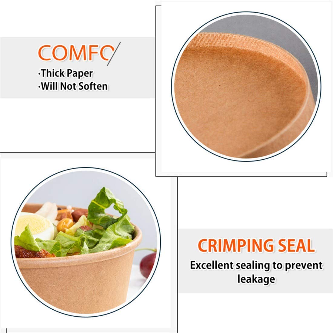 TOPtoper 50 Pack 35 Oz Large Paper Bowls with Lids, Heavy Duty Paper Bowls for Party, Disposable Bowls Bulk Leakproof and Microwave Safe for Hot/Cold Use (35 OZ)