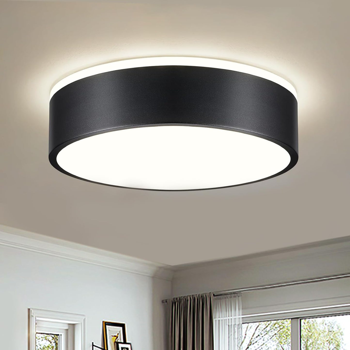 Dimmable Modern Flush Mount Ceiling Lights, Black 5CCT LED Ceiling Light Fixture, Minimalist Round Kitchen Lighting Fixtures for Bedroom, Laundry Room, Hallway, Entryway, 11.8 Inch