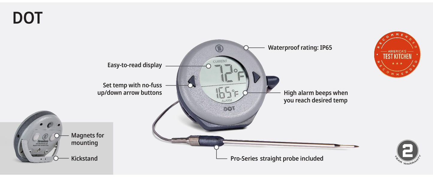 ThermoWorks DOT — Chefs’ Favorite Simple Alarm Thermometer - Cayenne Pepper Red