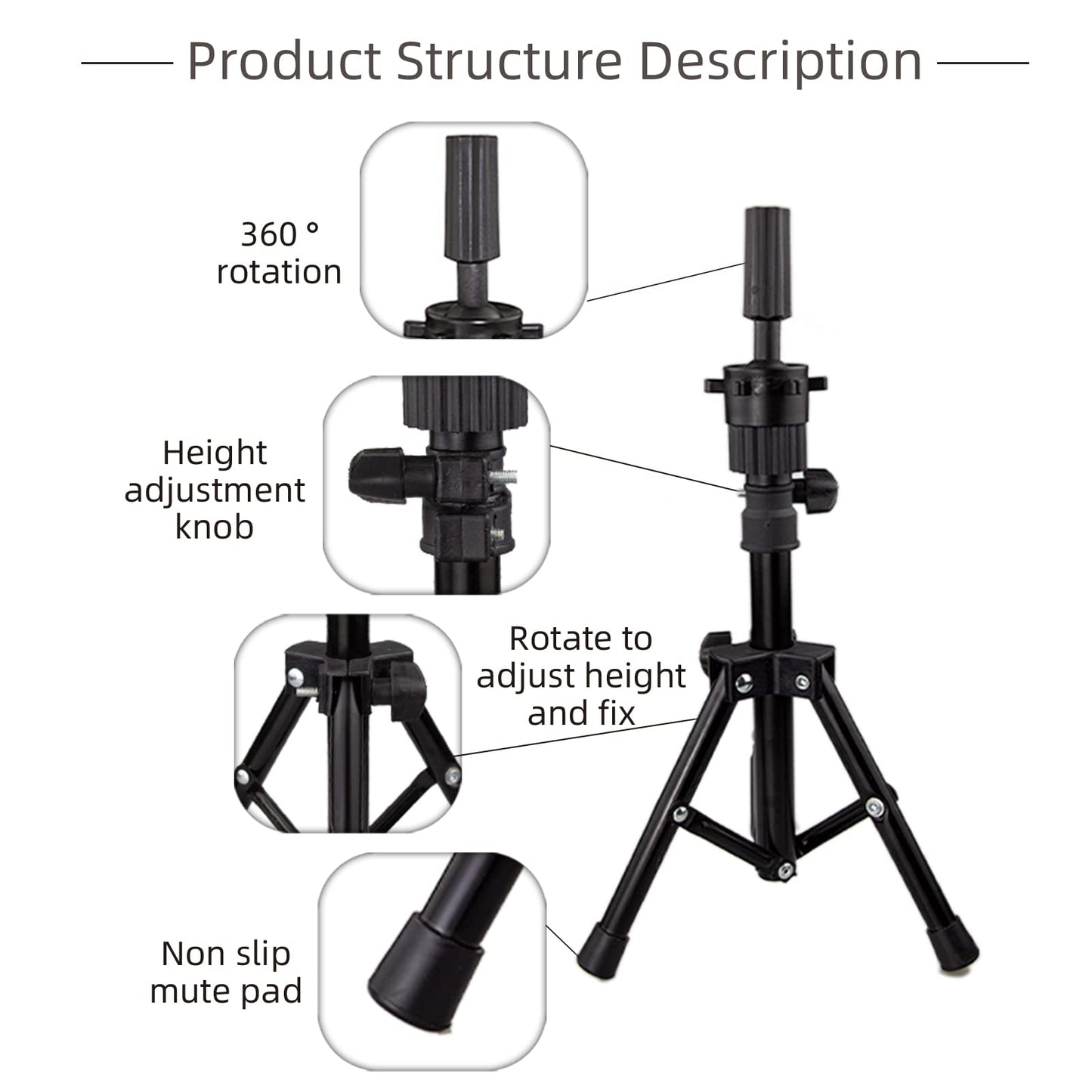 ISHOT Mannequin Head With Hair And Stand Tripod,Wig Stand Tripod With Mannequin Head,Hairdresser Training Head,Doll Head Beauty School Hair Practice Head Manikin Cosmetology