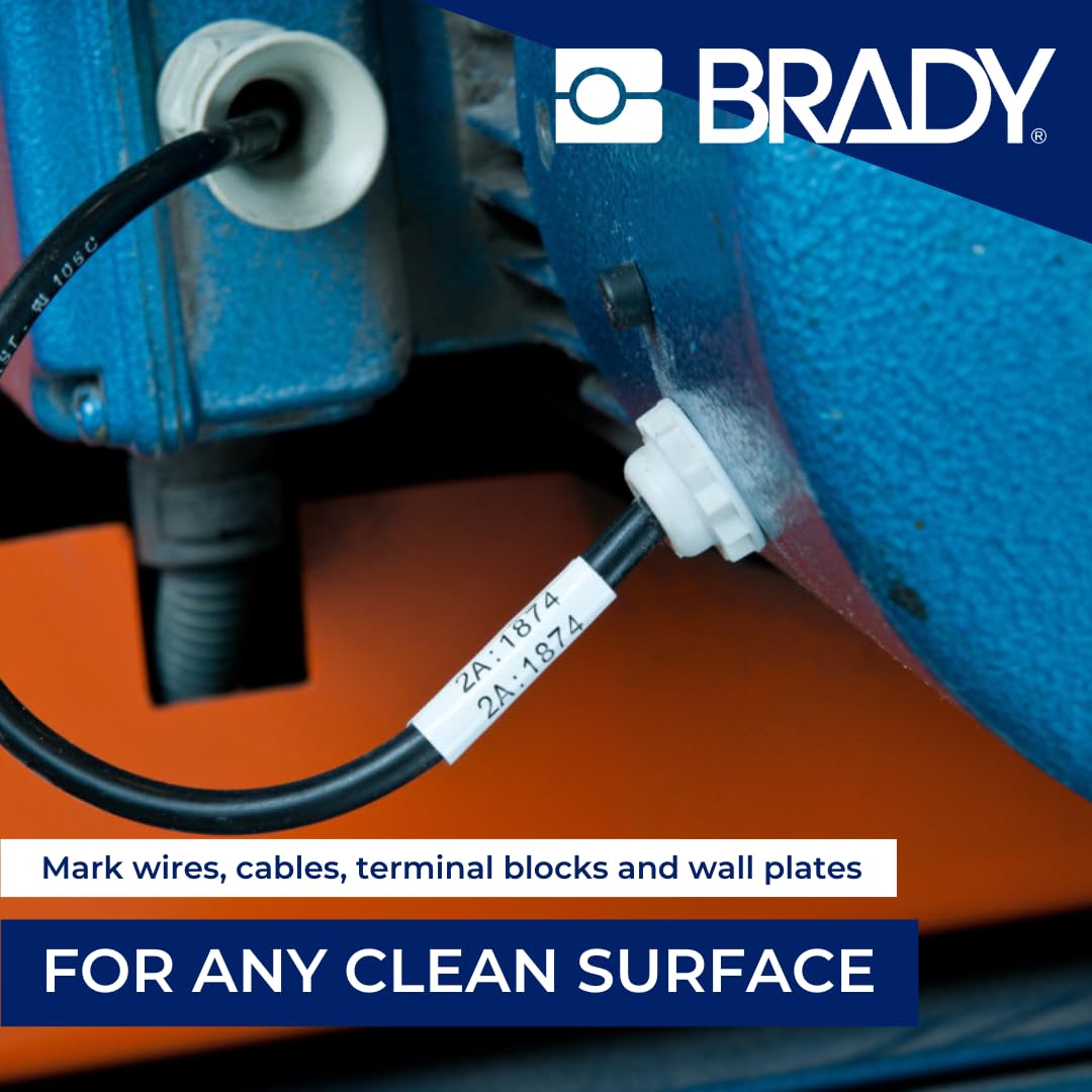 Brady Authentic (M4-7-498) Repositionable Multi-Purpose Vinyl Cloth Labels 0.5" H x 0.5" W Black on White, 240 Labels. for use with The BMP41, BMP51, and M511 Label Printers