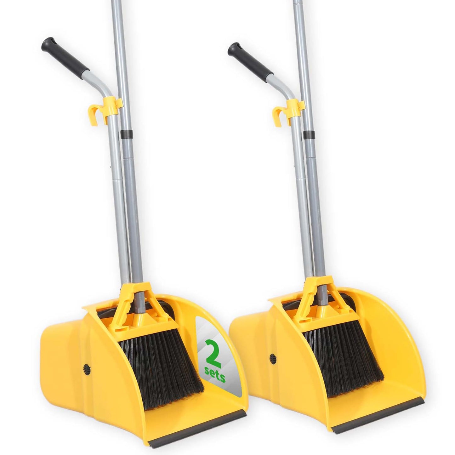 Commercial Broom and Dustpan Set Debris Dustpan with Handle,Jumbo Debris Pan, Trash Collection for Industrial/Professional Cleaning,2Sets, Yellow,Extra-Large Size