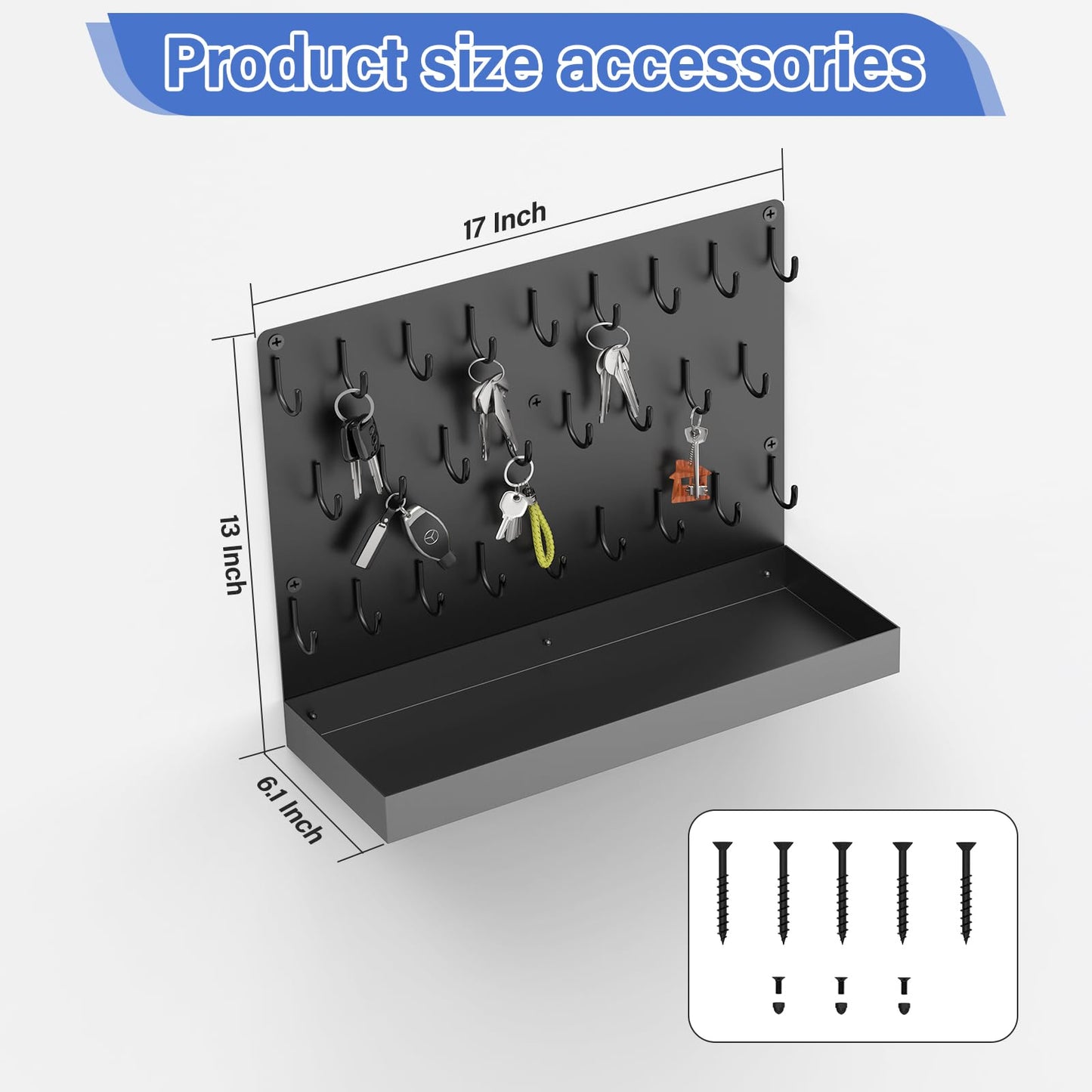 Key Holder for Wall, Metal Key Rack with 26 Hooks, 17" x13" Wall Mounted Key Hooks, Black Key Hanger for Garage, Car Dealer, Office, Hotel, Real Estate