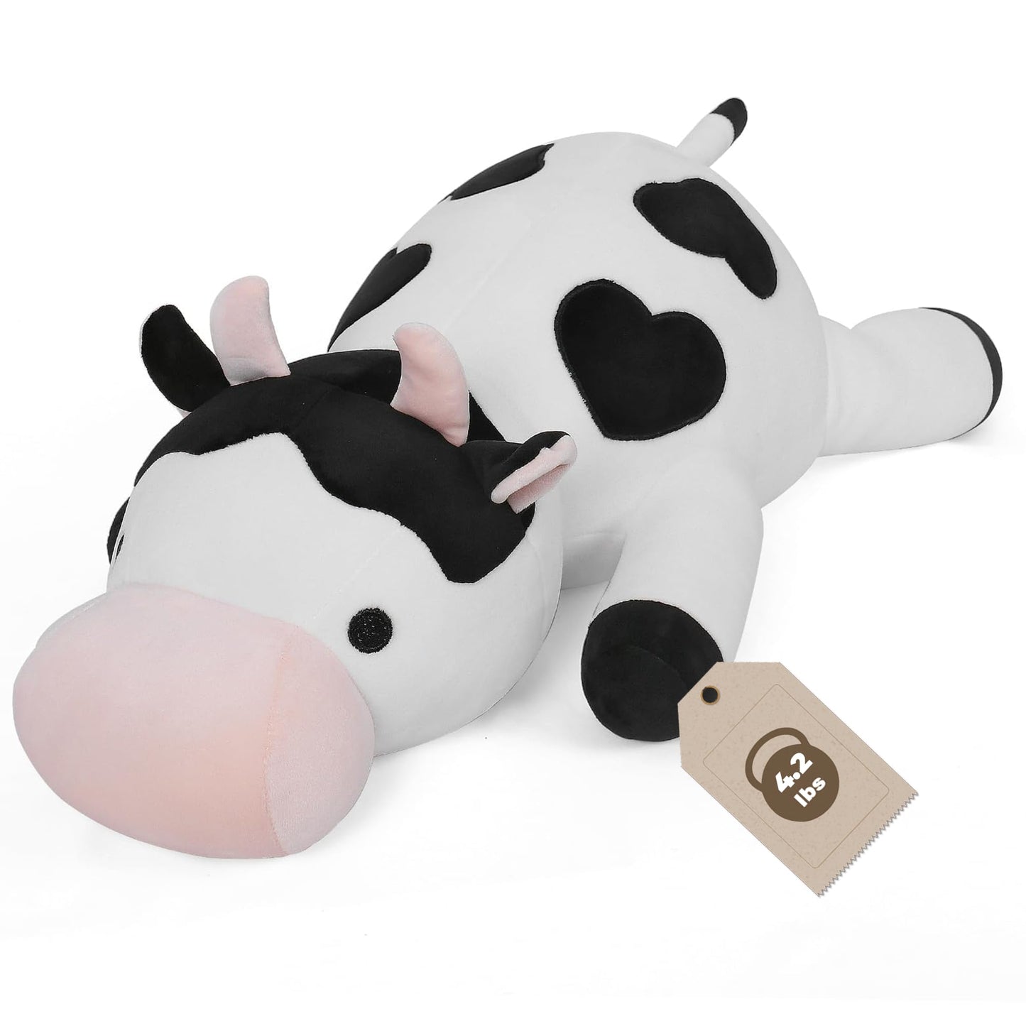 Weighted Cow Stuffed Animals Weighted Plush Toy 24" 4.2lb Cute Cow Hugging Dolls Plushies Pillows for Boys and Girls (White & Black)