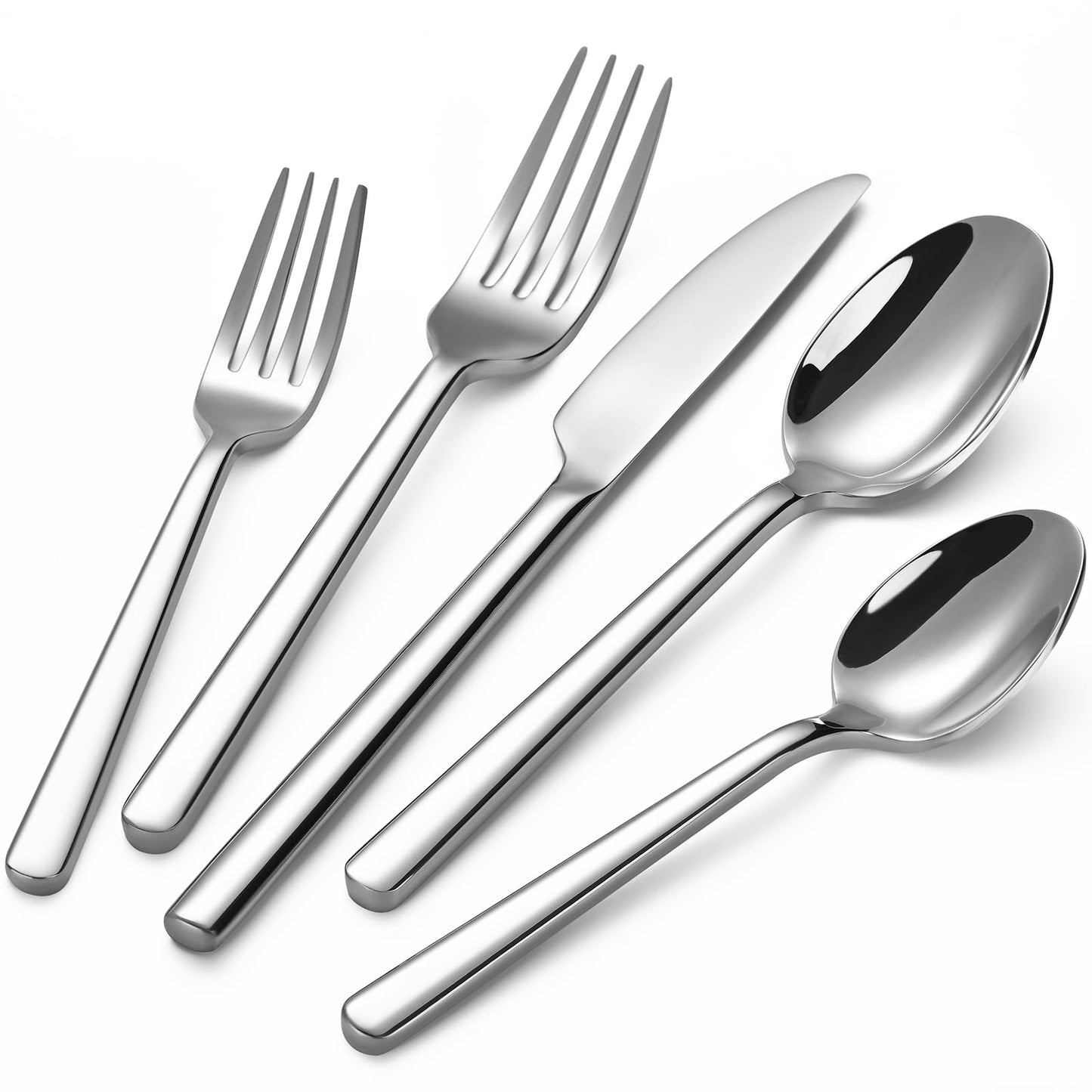 TININA 40-Piece Silverware Set, Heavy-Duty Stainless Steel Flatware Set for 8, Cutlery Set with Modern Round Handle, Mirror Polished Silverware for Home, Wedding, Restaurant, Dishwasher Safe