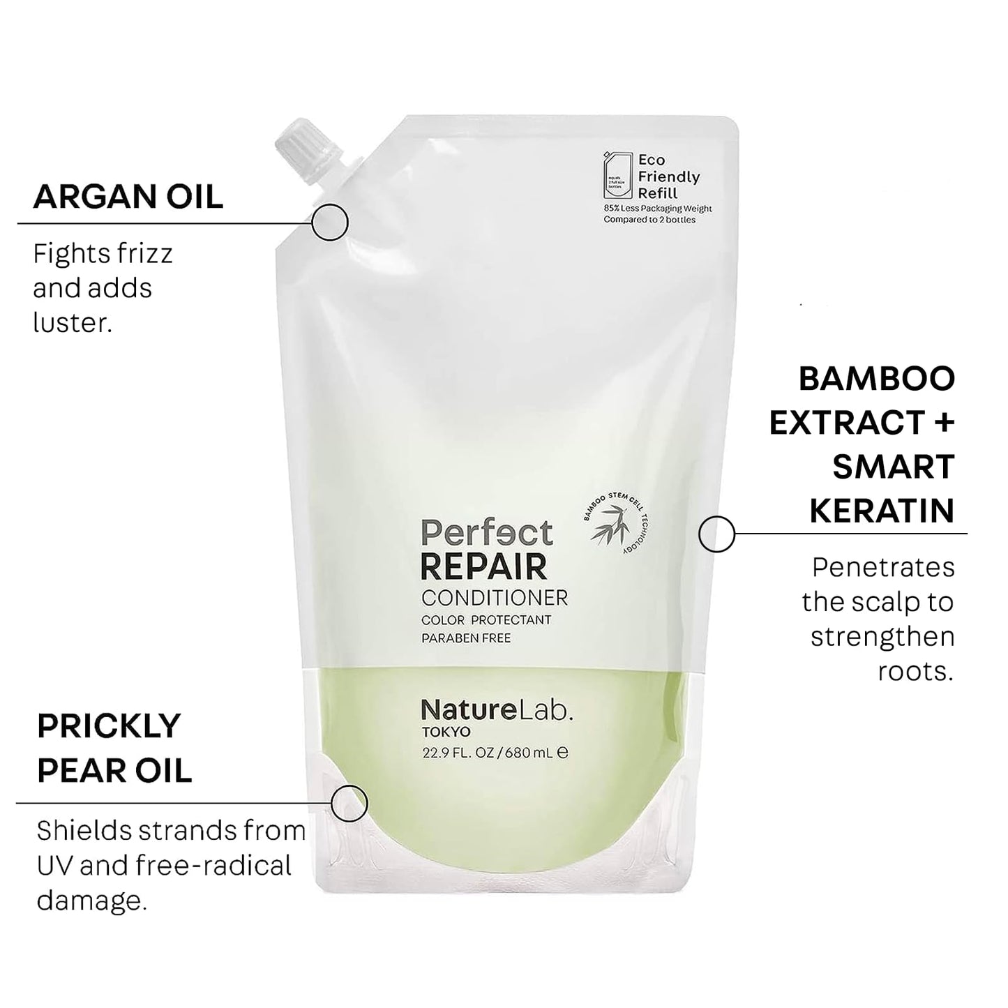 NATURELAB. TOKYO Perfect Repair Shampoo & Conditioner: Eco-Friendly Refill Pouch Duo: Replenish and Restore Damaged, Color Treated Hair and Strengthen New Hair I 22.9 FL OZ Each | $60 VALUE
