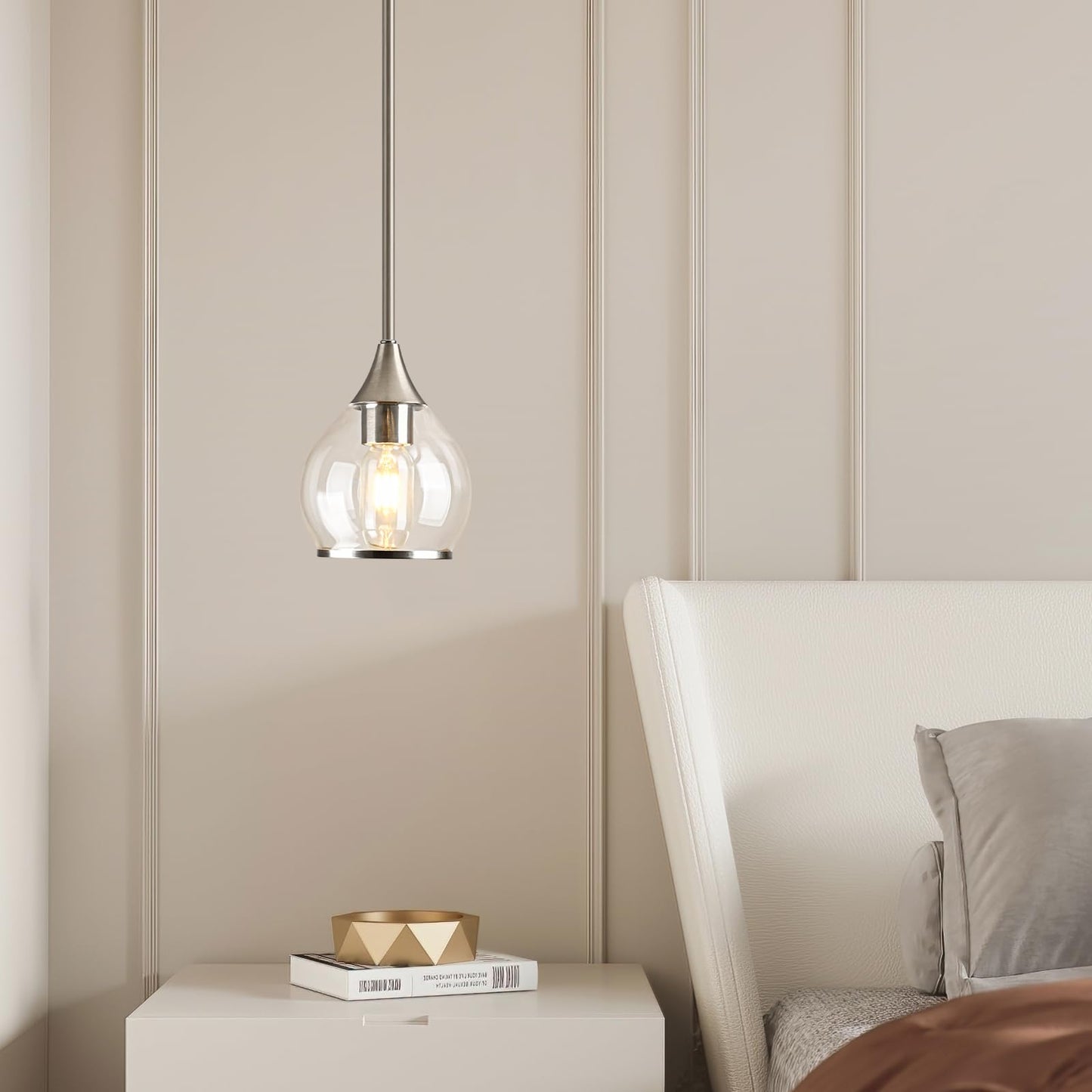 Zoaklighen 1-Piece Brushed Nickel Island Light for Kitchen, 1-Light Brushed Nickel Hanging Pendant Light with Clear Round Glass Shade for Dining Room,Bedroom
