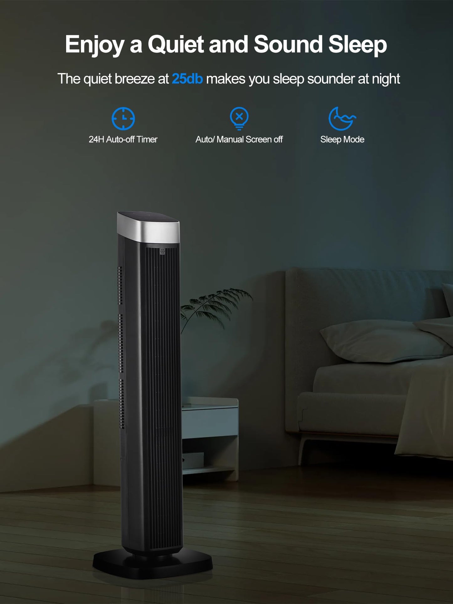 Uthfy 41" Tower Fan for Bedroom, 120° Oscillating Standing Fan with 24H Timer, Built-In Aromatherapy Box, Remote Control, 25ft/s High-Speed, 3 Speeds, 3 Modes, Quiet Floor Fan for Room, Home, Office