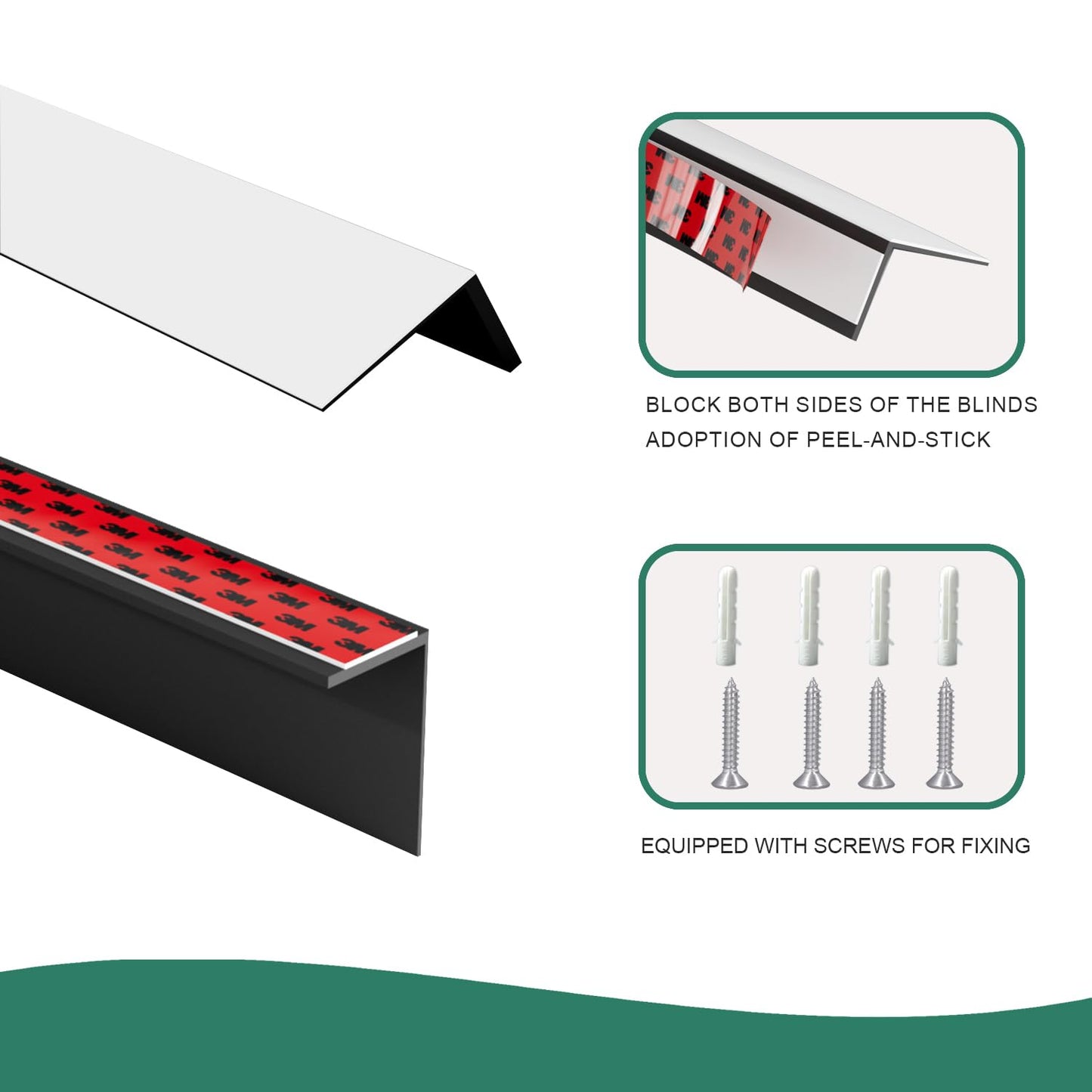 Bliwans Light Blocking Strips for Window Shades and Blinds, 100% Blackout PVC Side Tracks Light Blocker for Blinds, Window Light Blocker for Bedroom(White, 58", 4PCS)