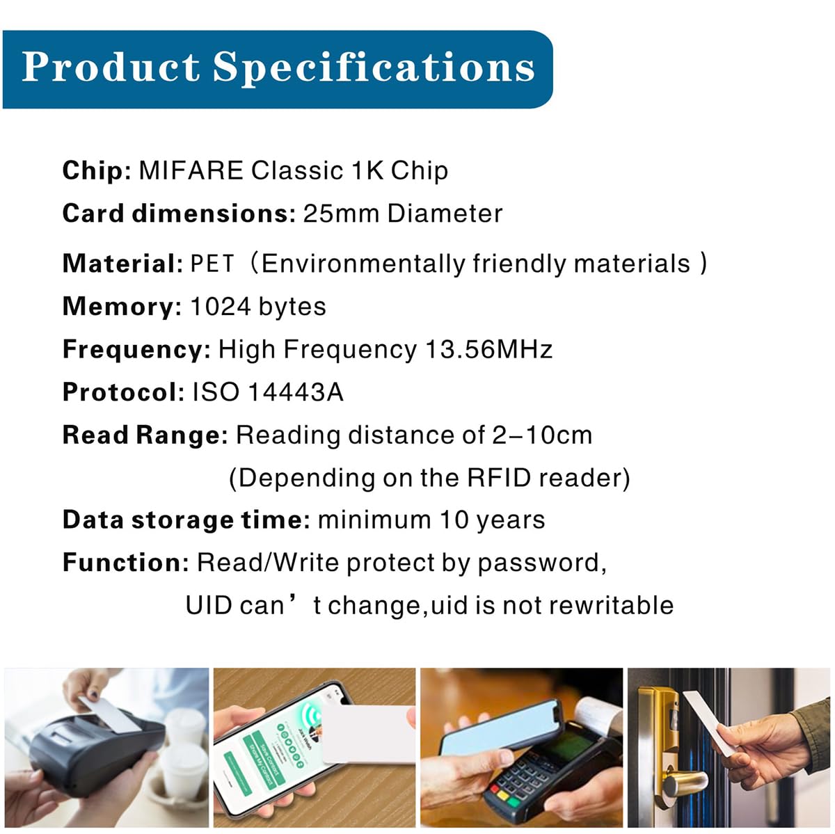 1000 pcs M-ifare Classic 1k NFC Tag Stickers 13.56mhz RFID Sticker iso 14443a RFID Sticker M-ifare 1k S50 RFID Self-Adhesive 1 inch Round