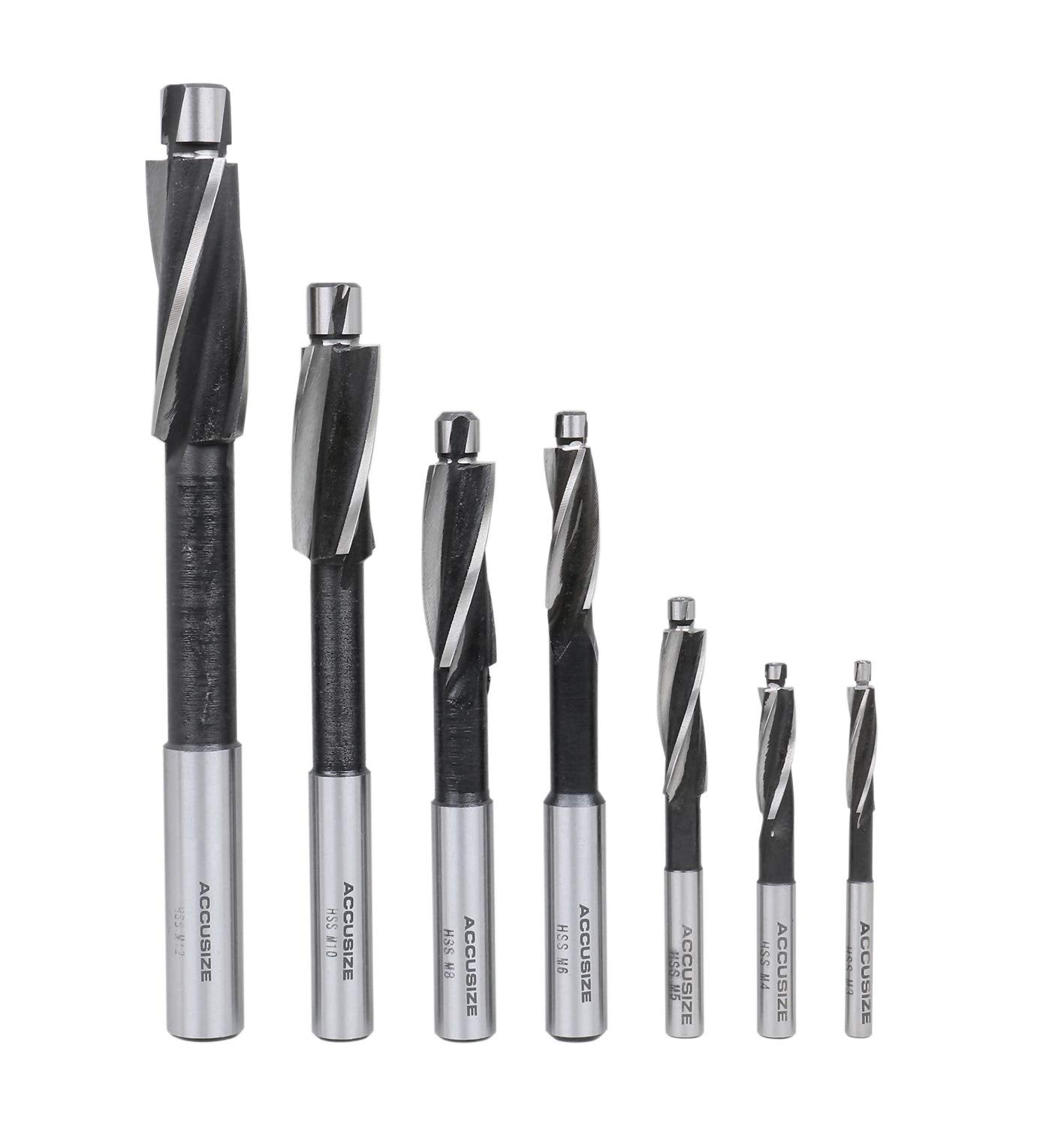 Accusize Industrial Tools 7 Pc Metric Hss Solid Capscrew Counterbore Set, 3 Flute, Straight Shank, 508S-007m