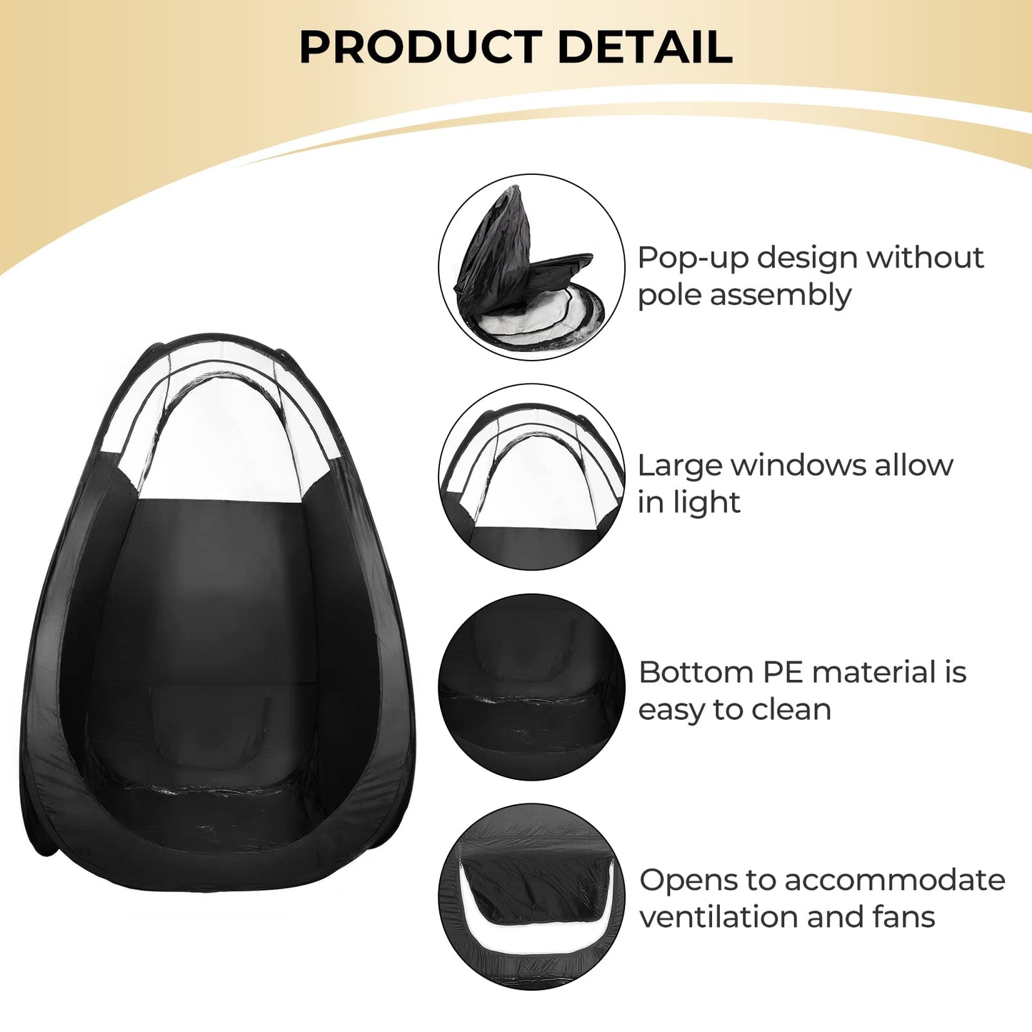 VARIPOWDER Pop Up Spray Tanning Tent,Portable Fold-able Black Spray Tann Tent,Sunless Tann Tent LargeSize Spray Tanning Booth for Airbrush Art Makeup & Painting with Carrying Bag-74.8'' x 47.2''