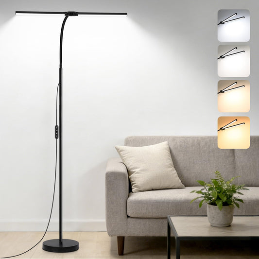 24W/2600LM LED Floor Lamp, Bright Reading Floor Lamps with Dual Head Adjustable Gooseneck, Dimmable Standing Task Lamp for Office Living Room Bedroom, Modern Eye Caring Light for Puzzle Craft Sewing