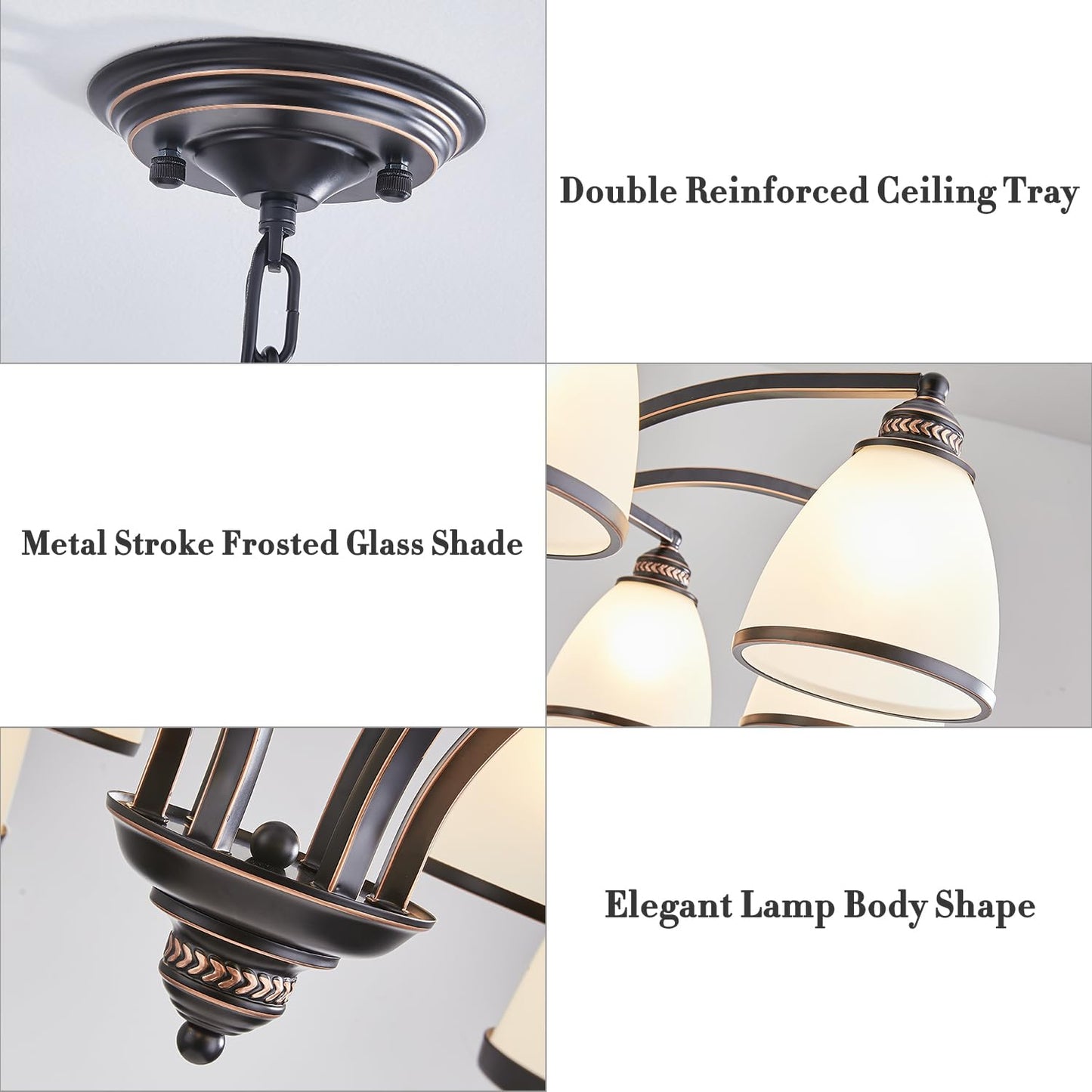 6-Light Chandeliers for Dining Room with Frosted Glass Black and Gold Strokes Modern 30’’Ceiling Hanging Light Fixtures Classic Pendant Lighting for Kitchen, Island, Dining Table, Adjustable Height