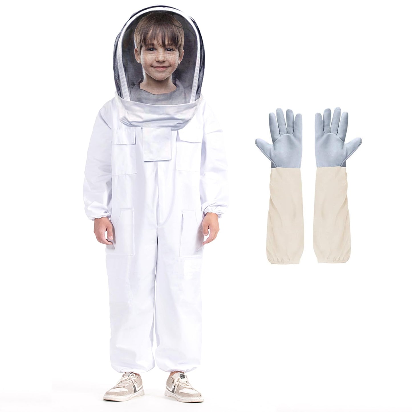 Professional Bee Suit for Kid and Girl, Kid Beekeeping Suit Beekeeper Suit with Glove &Ventilated Hood, Multi-Size Bee Outfit for Backyard and Bee Keeper for Bee Keeper Catcher Christmas Costume