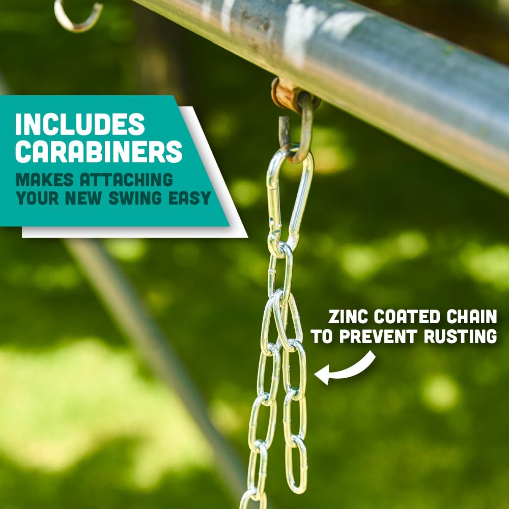 Premium High Back Full Bucket Toddler Swing Seat with Finger Grip, Plastic Coated Chains for Safety and Carabiners for Easy Install - Green - Squirrel Products
