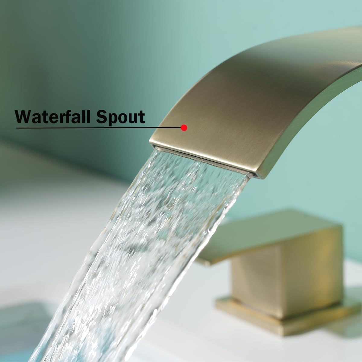RANDOM Waterfall Bathroom Sink Faucet Brushed Gold 2 Handles 3 Holes SUS304 Stainless Steel Modern Vanity Faucet with Pop up Sink Drain Stopper and cUPC Water Supply Hoses