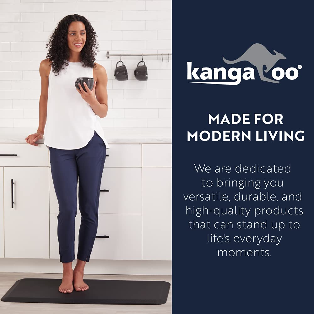 KANGAROO Thick Ergonomic Anti Fatigue Mats for Kitchen Floor, 48x20, Cushioned Standing Office Desk Mat, Waterproof Scratch Resistant Topside, Supportive All Day Comfort Padded Foam Rugs, Black