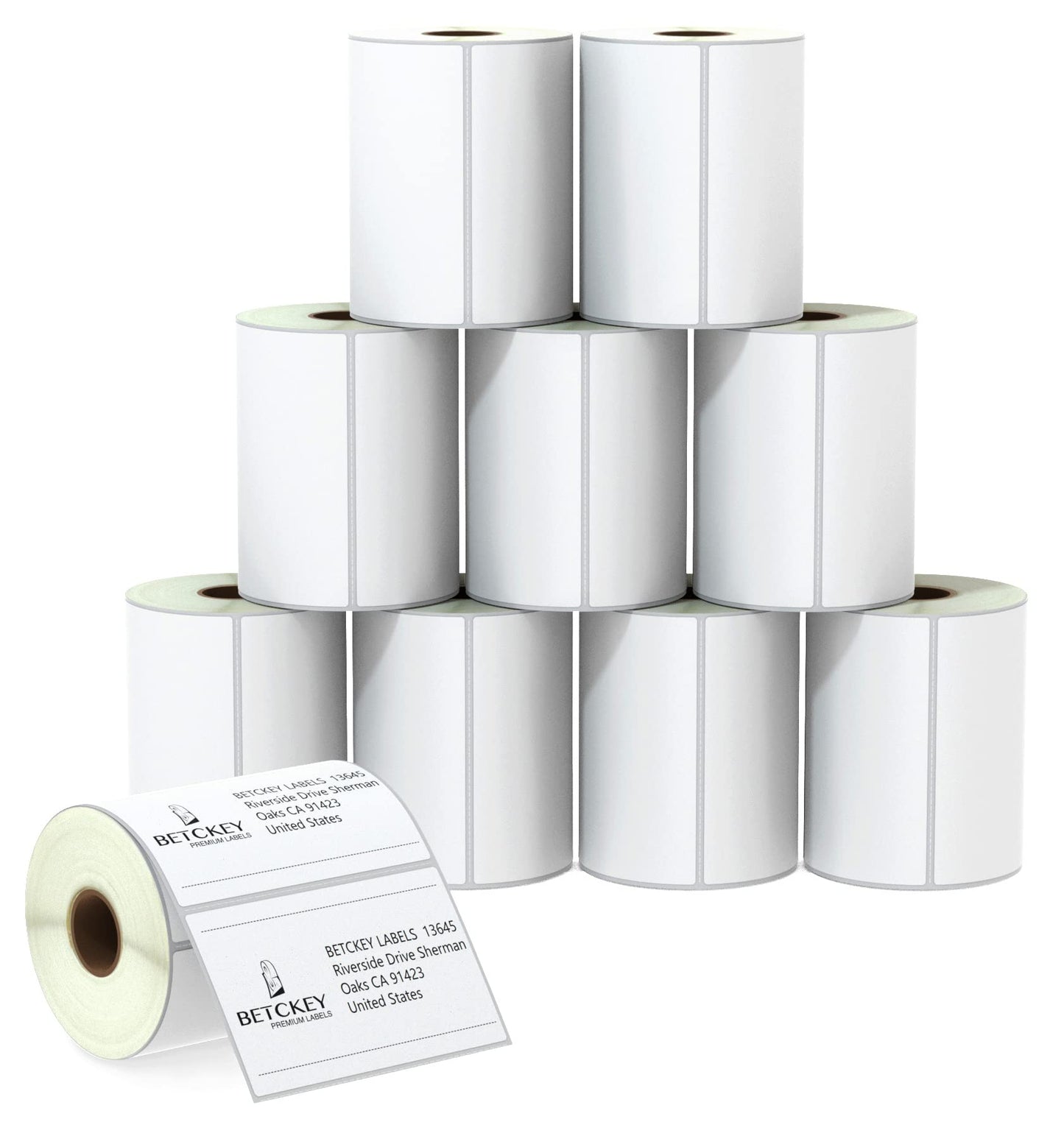 BETCKEY - 4" x 2.5" (102 mm x 64 mm) Shipping & Multipurpose Labels Compatible with Zebra & Rollo Label Printer,Premium Adhesive & Perforated [10 Rolls, 6200 Labels]