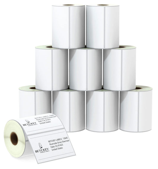 BETCKEY - 4" x 2.5" (102 mm x 64 mm) Shipping & Multipurpose Labels Compatible with Zebra & Rollo Label Printer,Premium Adhesive & Perforated [10 Rolls, 6200 Labels]