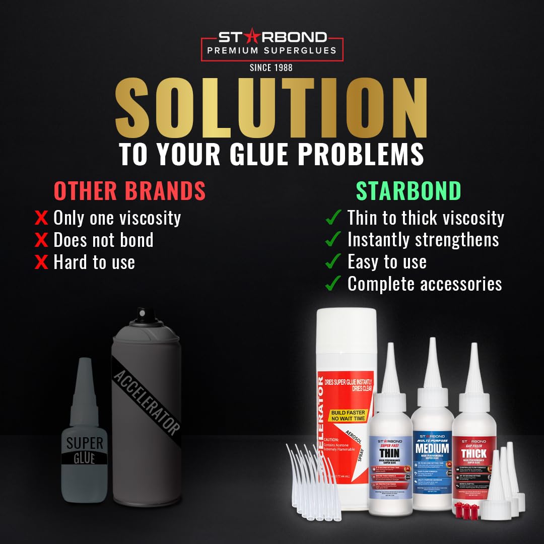 STARBOND 2 oz Thin Medium Thick CA Glue with 6 oz Activator Bundle, Premium Cyanoacrylate Super Glue for Quick Fix, Woodworking, Woodturning, Hobby Models, 3D Printing