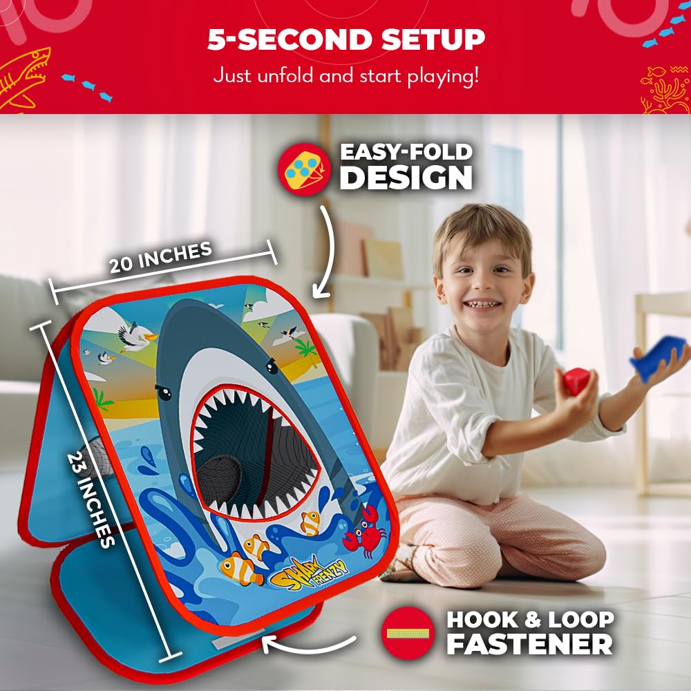 SWOOC Games – Shark Frenzy™ | 2-in-1 Bean Bag Toss Game for Kids | 5-Second Setup | Toddler Party Games For Kids 3-5 | Toddler Outdoor Games for Kids 3-6 | Shark Toys For Boys | Kids Cornhole Game Set