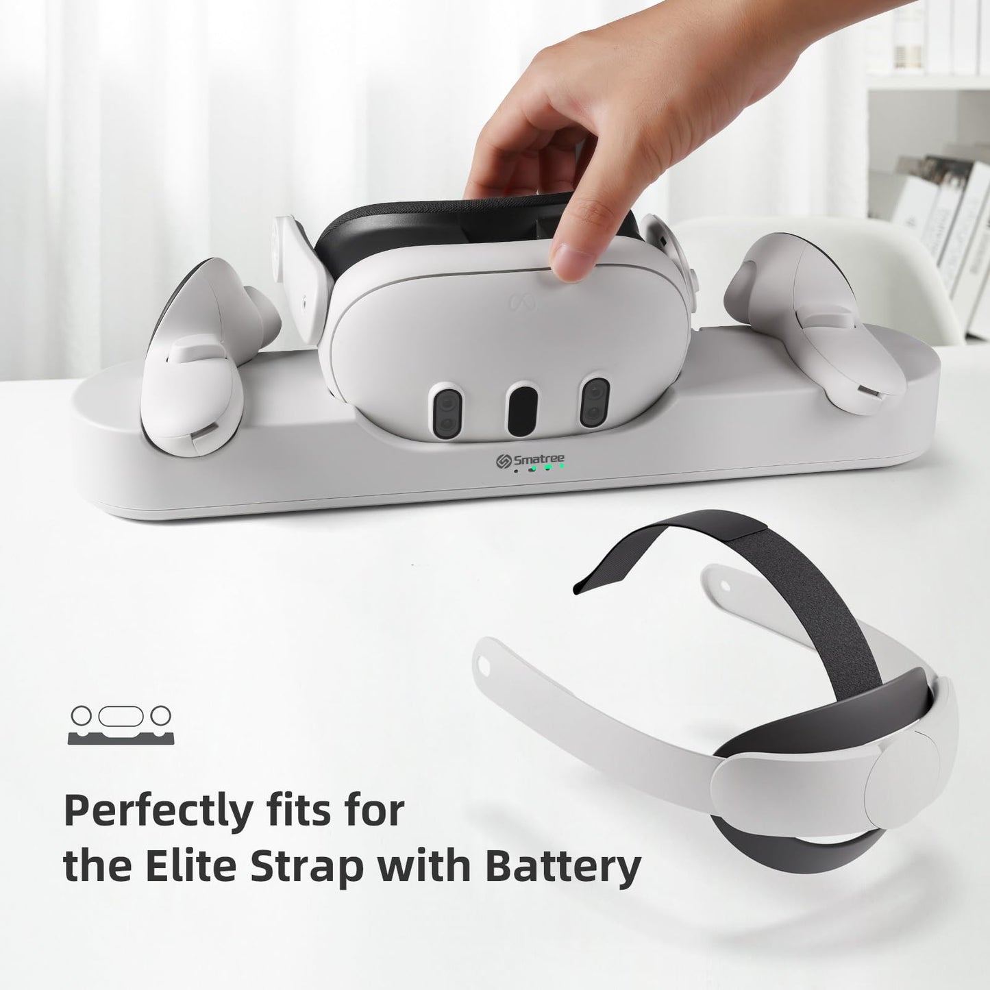 Smatree Charging Dock Compatible for Meta Quest 3S/Quest 3,Charge Controllers and Headset Simultaneously, VR Charging Station with LED Light, with 2 Rechargeable Controller Batteries(NO Adapter)