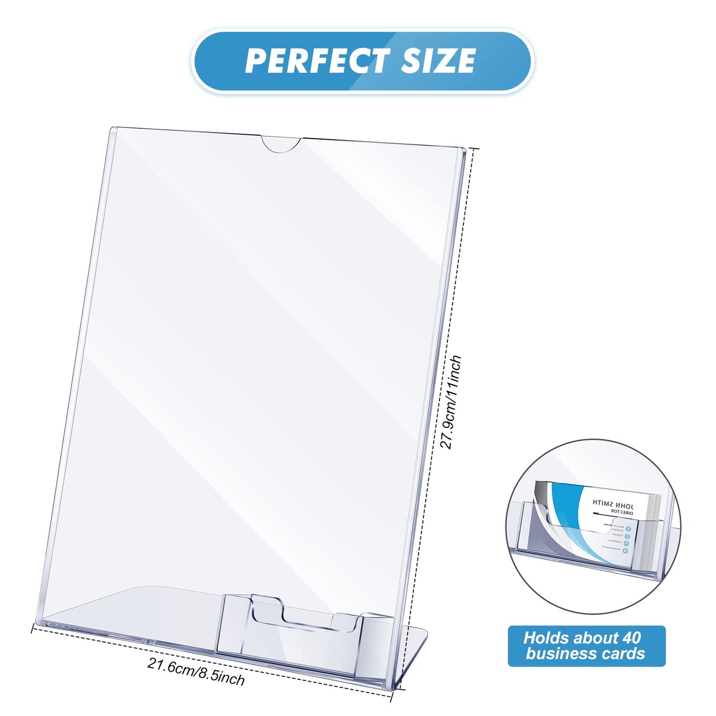 Vicenpal Acrylic Sign Holder with Business Card Holder, 8.5 x 11 Clear Brochure Display Stand Flyer Stand with Business Card Pocket for Magazine Pamphlet Booklets Menu Desktop(8 Pcs)