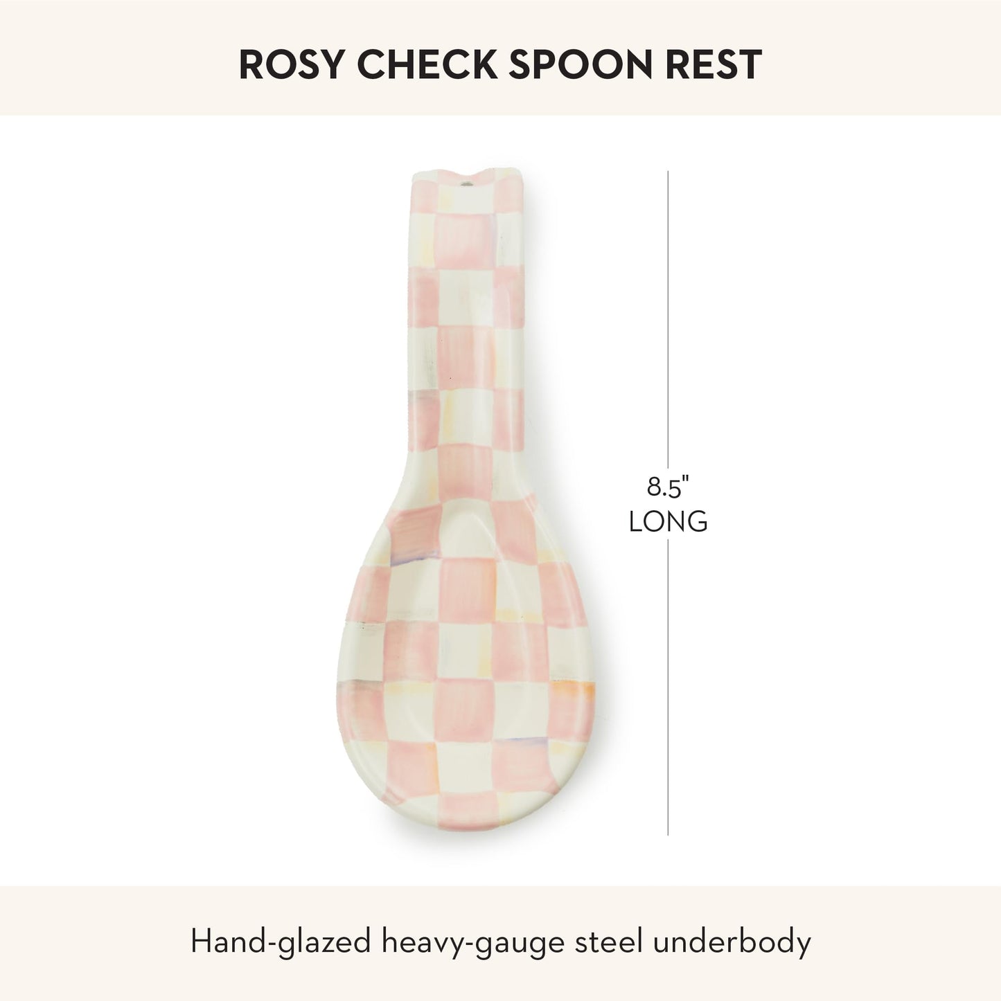 MACKENZIE-CHILDS Enamel Spoon Rest, Kitchen Spoon Holder and Utensil Rest for Stovetop, Pink-and-White Rosy Check