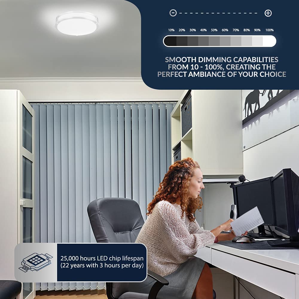 Lunabode LED Dimmable LED Light, Double Ring, Hallway Light Fixtures Ceiling, Bedroom Lights, Closet Lights, Kitchen Lights, 22W (100W Eq), 1800lm, 5CCT, Brushed Nickel, ETL (14", 5 CCT)
