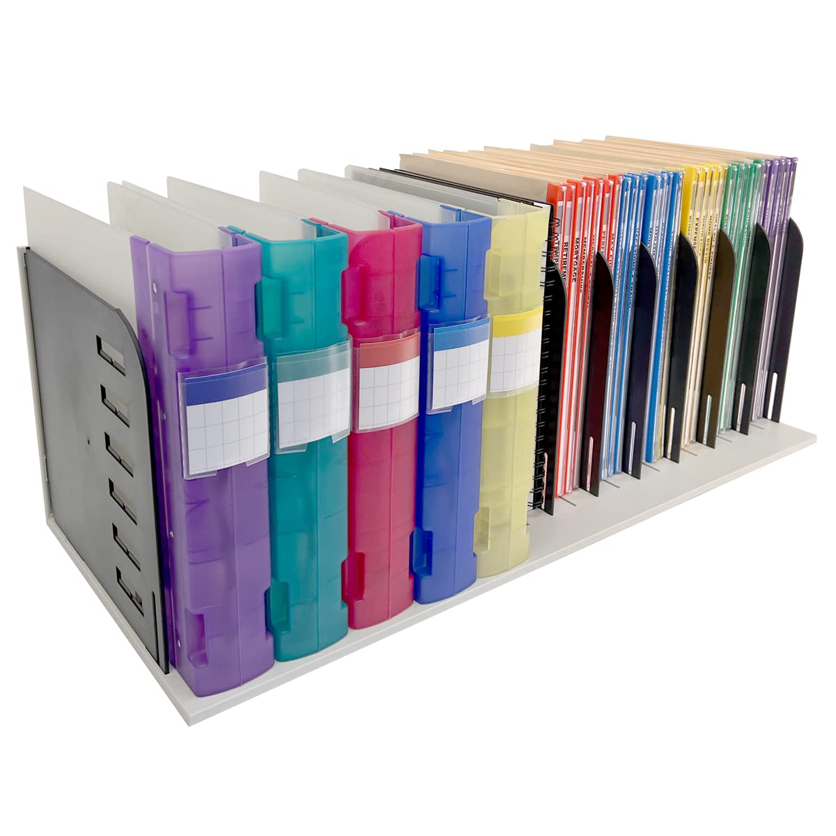Ultimate Office VersaFile Desktop File Organizer & Sorter Features 9 Adjustable Dividers for Vertical Filing of Books, Magazines, and Hanging Files (Gray w/Black)