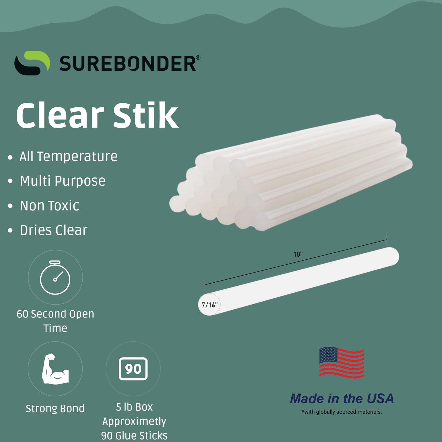 Surebonder All-Temperature, All-Purpose 5 lb Box of 10-Inch Full-Size Hot Glue Sticks for Crafts/DIY - About 94 Glue Sticks Per Box, Clear