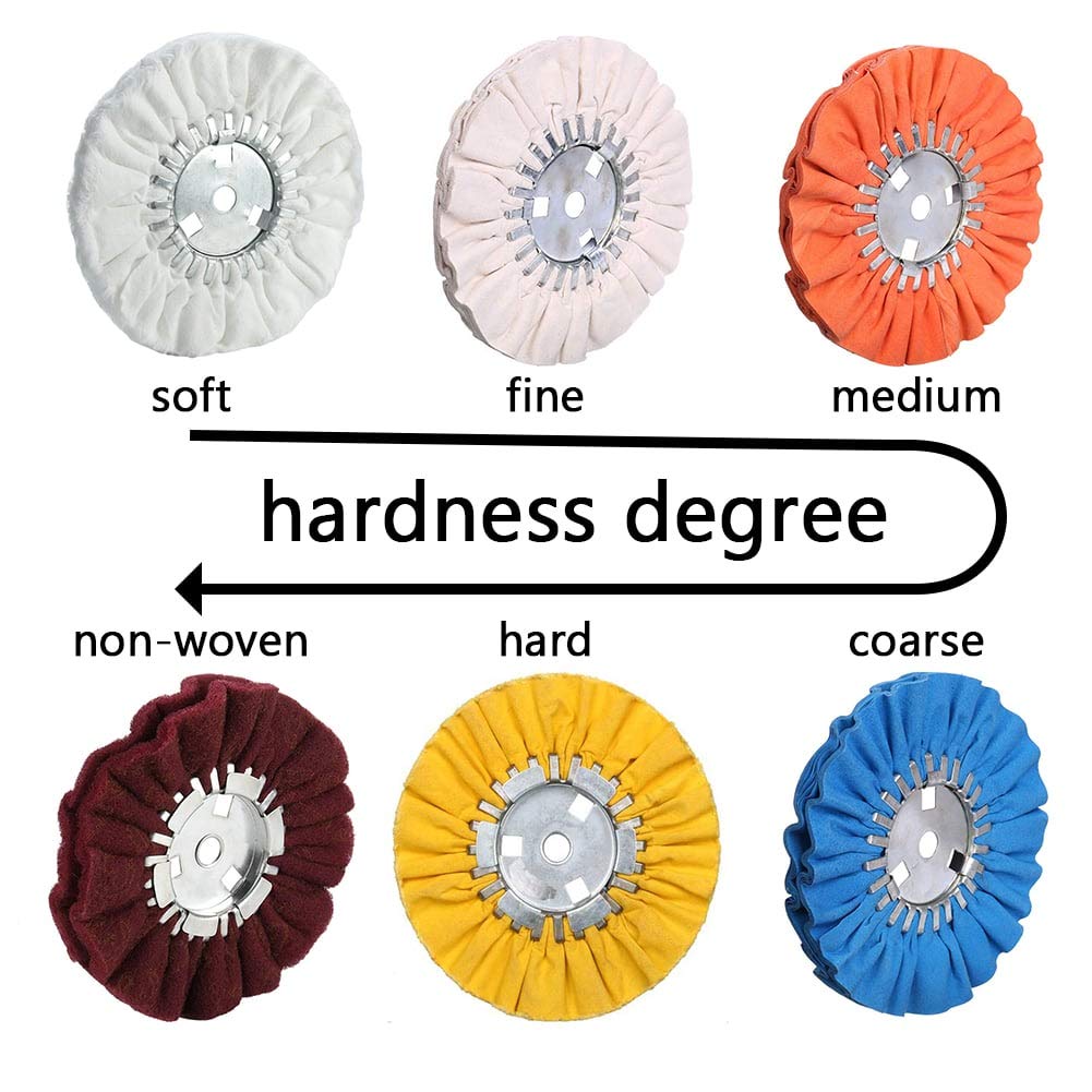 QZATTCAEN Airway Buffing Wheel Kit 4 Piece kit (1 pcs White & 1 pcs Orange & 1 pcs Blue & 1 pcs Yellow) 8" in Diameter 5/8" in Arbor Hole 12 Ply for Angle Grinder 4 Pcs