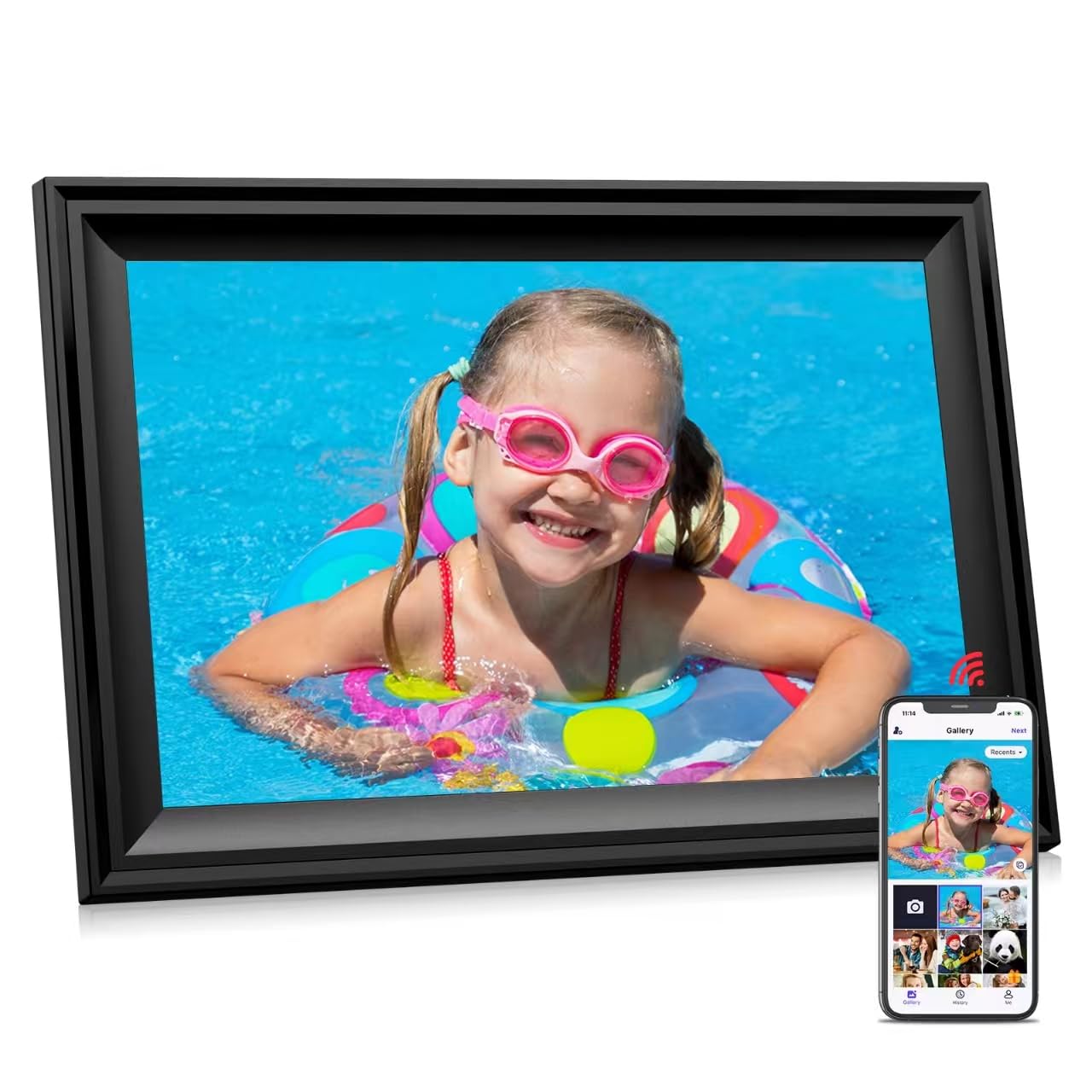 ThankVip Digital Picture Frame 10.1 Inch WiFi Photo Frame Electronic, IPS HD Display Touch Screen,16GB Storage, Slideshow, Wall Mountable, Auto-Rotate, Share Photos and Video via Uhale App