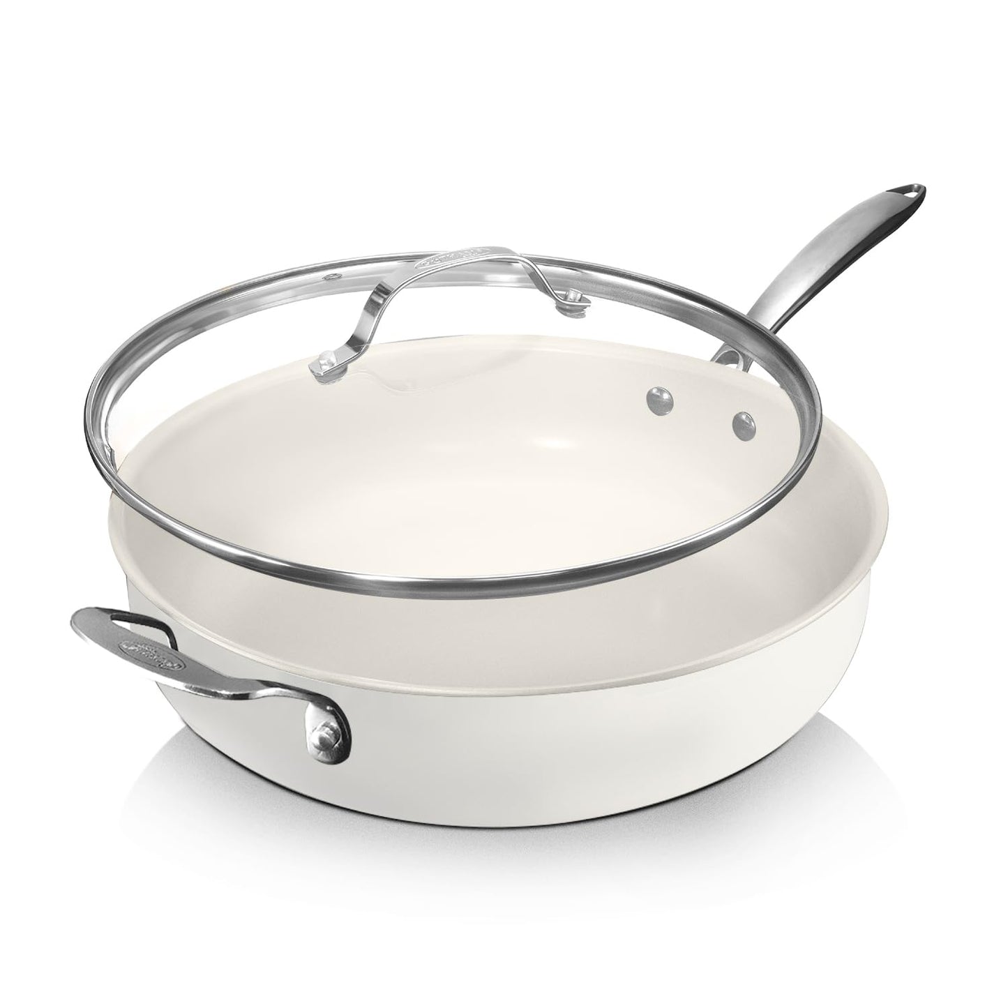 GOTHAM STEEL 5.5 Qt Saute Pan with Lid - Nonstick Deep Frying Pan, 100% PFOA Free Ceramic, Dishwasher Safe, Cream White