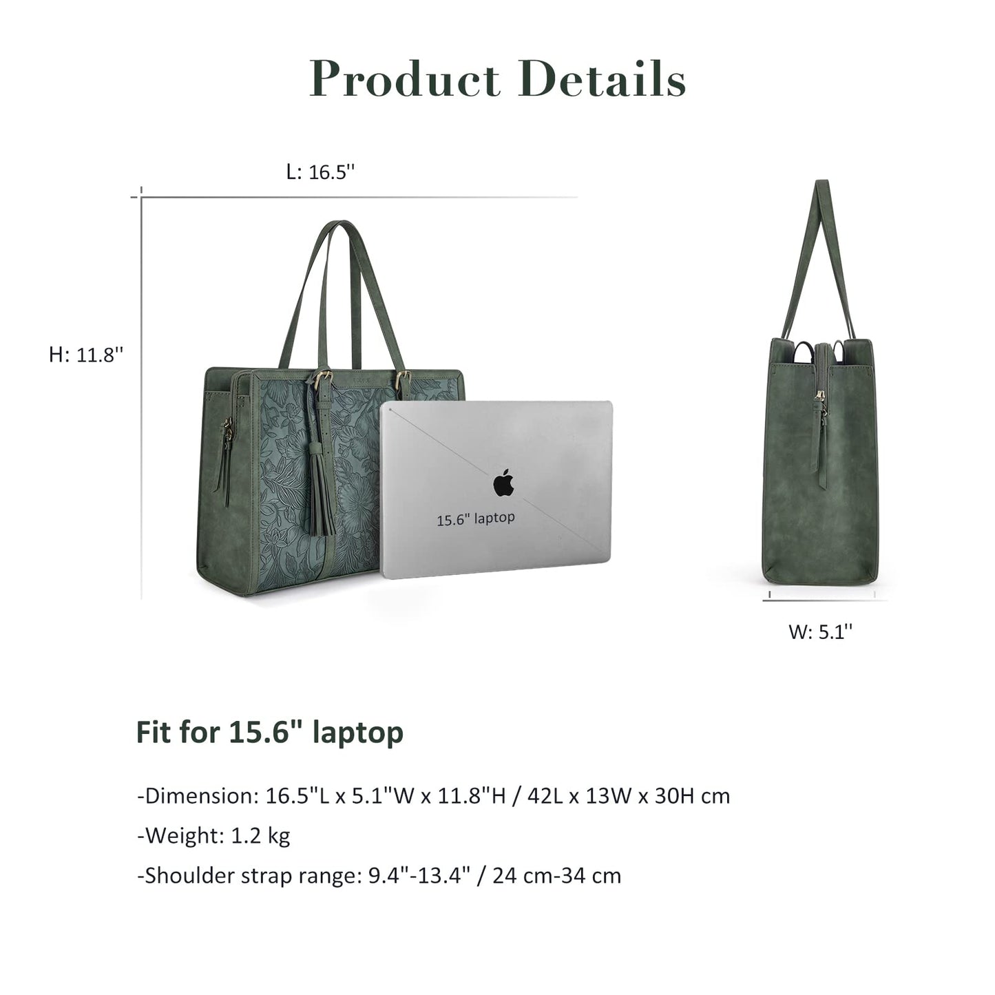 ECOSUSI Laptop Bag For Women 15.6 Inch Work Tote Bags PU Leather Computer Purse For Business Office With 3 Layer Compartments