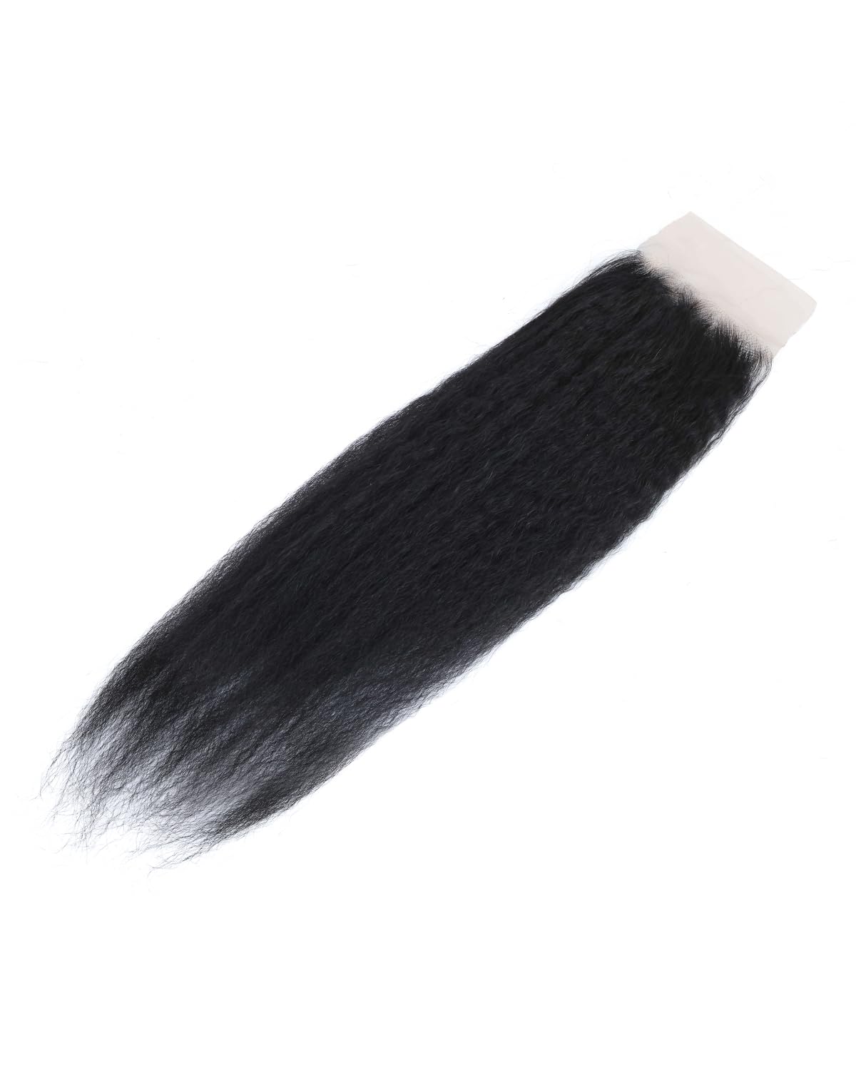 Kerriana 20 Inch Lace Closure Human Hair Kinky Straight Transparent Yaki 4 by 4 Closure For Women Natural Black Color