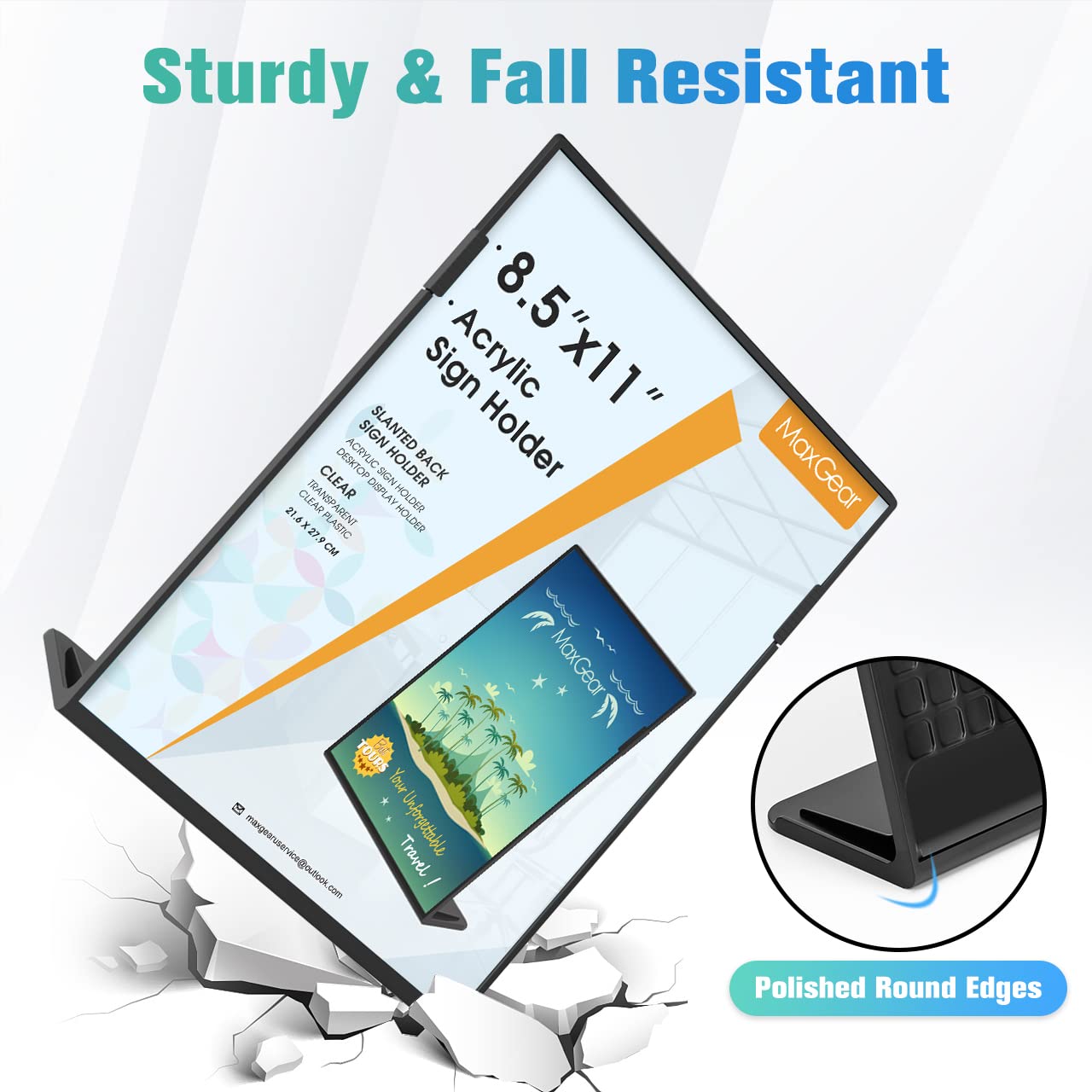MaxGear Fall Resistant Acrylic Sign Holder 8.5 x 11 Inches 6 Pack, Slant Back Table Flyer Menu Display Stand, Heavy Duty Plastic Acrylic Sign Frame Paper Holder for Business, Store, Restaurant, Black