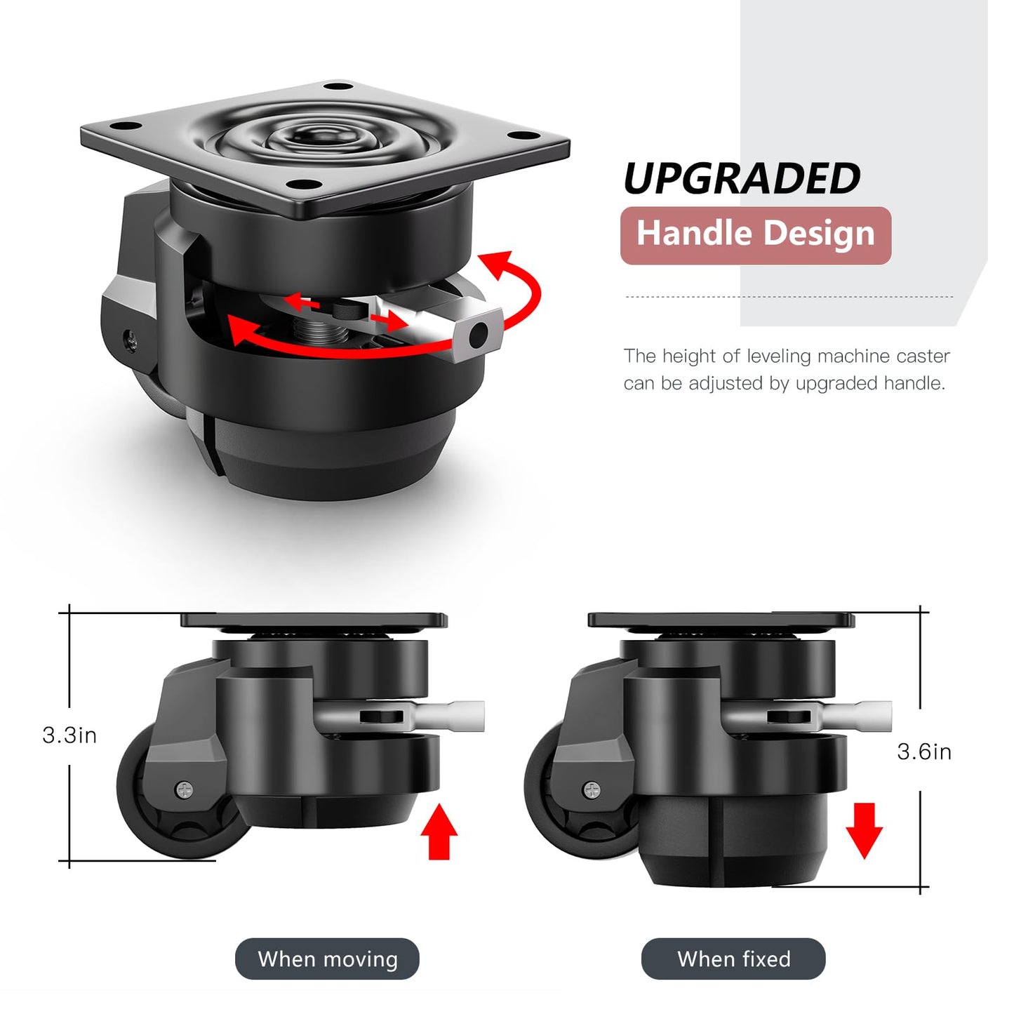 ANDUTEES 4 Pack Leveling Casters, Adjustable Heavy Duty Casters Set of 4, Swivel Plate Industrial Retractable Caster Wheels for Workbench,Machine, Equipment, Shelves (60F, 2200 Lbs Capacity, Black)