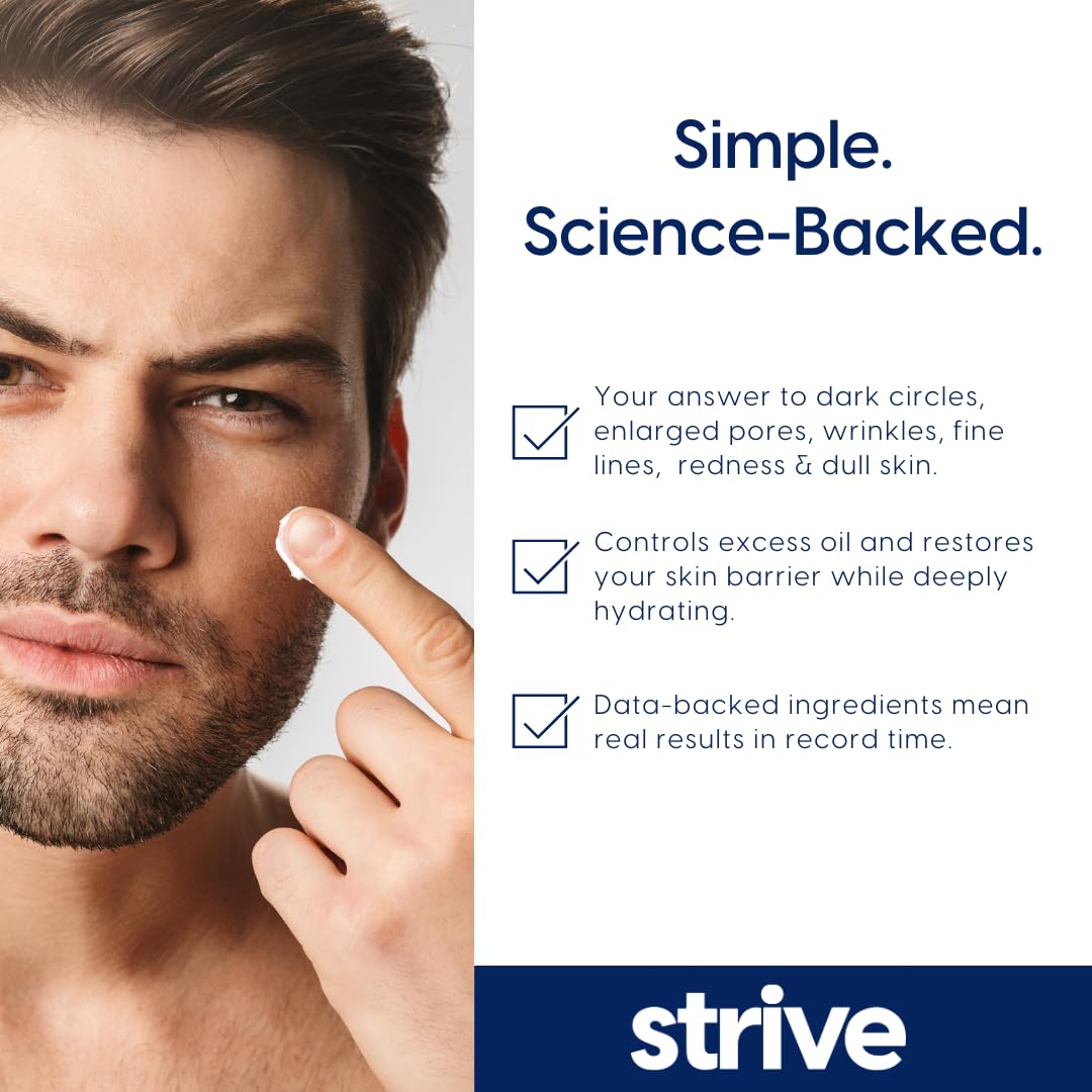 Strive - Mens Face Moisturizer - Mens Skin Care, Lotion for men, All Skin Types, Fragrance Free, Clear Skin, Anti-aging, Clinical Strength, 4% Upgraded Niacinamide, Hyaluronic Acid & Ceramides - 50g