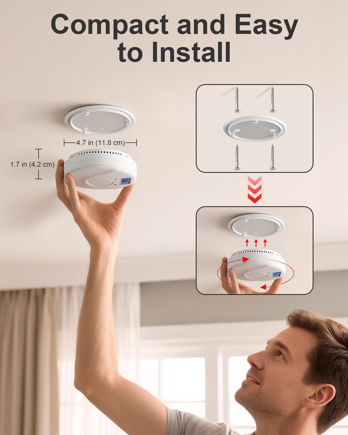 Smoke and Carbon Monoxide Detector, Battery Operated Fire Alarm with LCD Display & Test/Reset Button, Portable Photoelectric CO Smoke Detector Combo for Home, Apartment, RV & Travel (4 Pack)