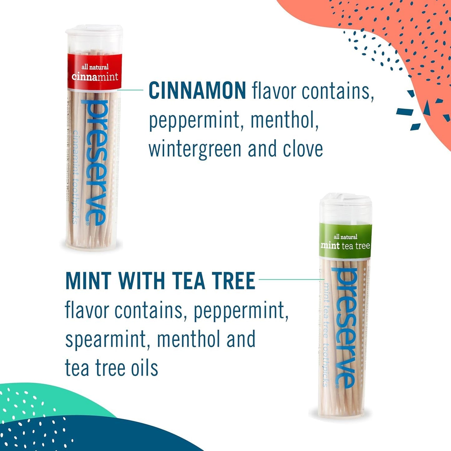 Preserve Toothpicks Refreshing Natural Mint Tea Tree Flavored Toothpicks for Fresh Breath Teeth & Gums - Sustainably Harvested Birch Wood - 24 Travel Cases (840 Picks)