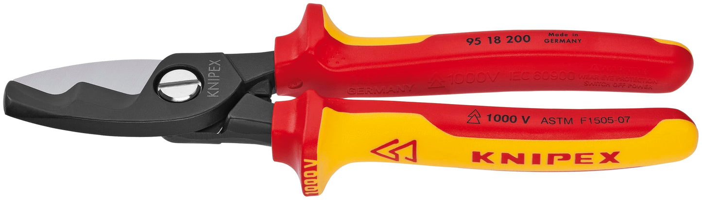 KNIPEX - 95 18 200 SBA Tools - Cable Shears, Twin Cutting Edge, 1000V Insulated (9518200SBA), Copper