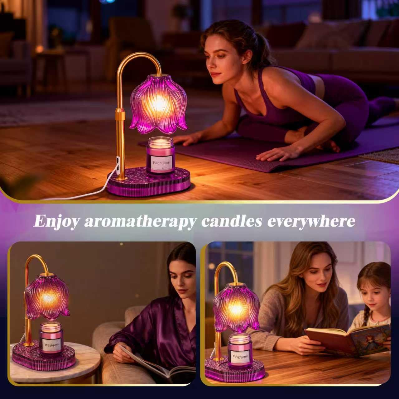 WYghyronic Candle Warmer Lamp with Adjustable Height - Flameless 4-Level Dimmable Wax Warmer, Timer Function & Stylish Design in Multiple Colors (Pink)